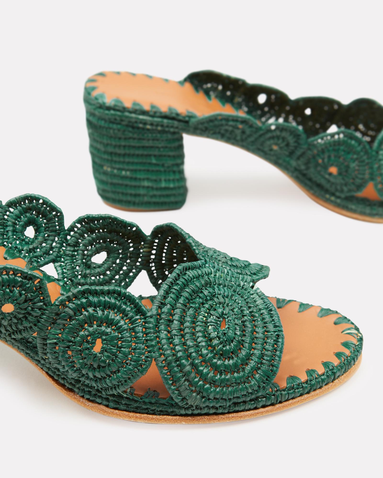 Carrie Forbes Ayoub Raffia Block Heel Sandals in Green - Lyst