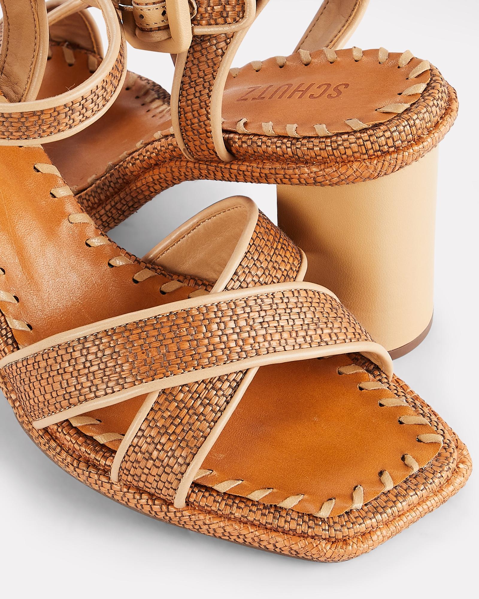SCHUTZ SHOES Alita Woven Raffia Sandals in Brown Lyst