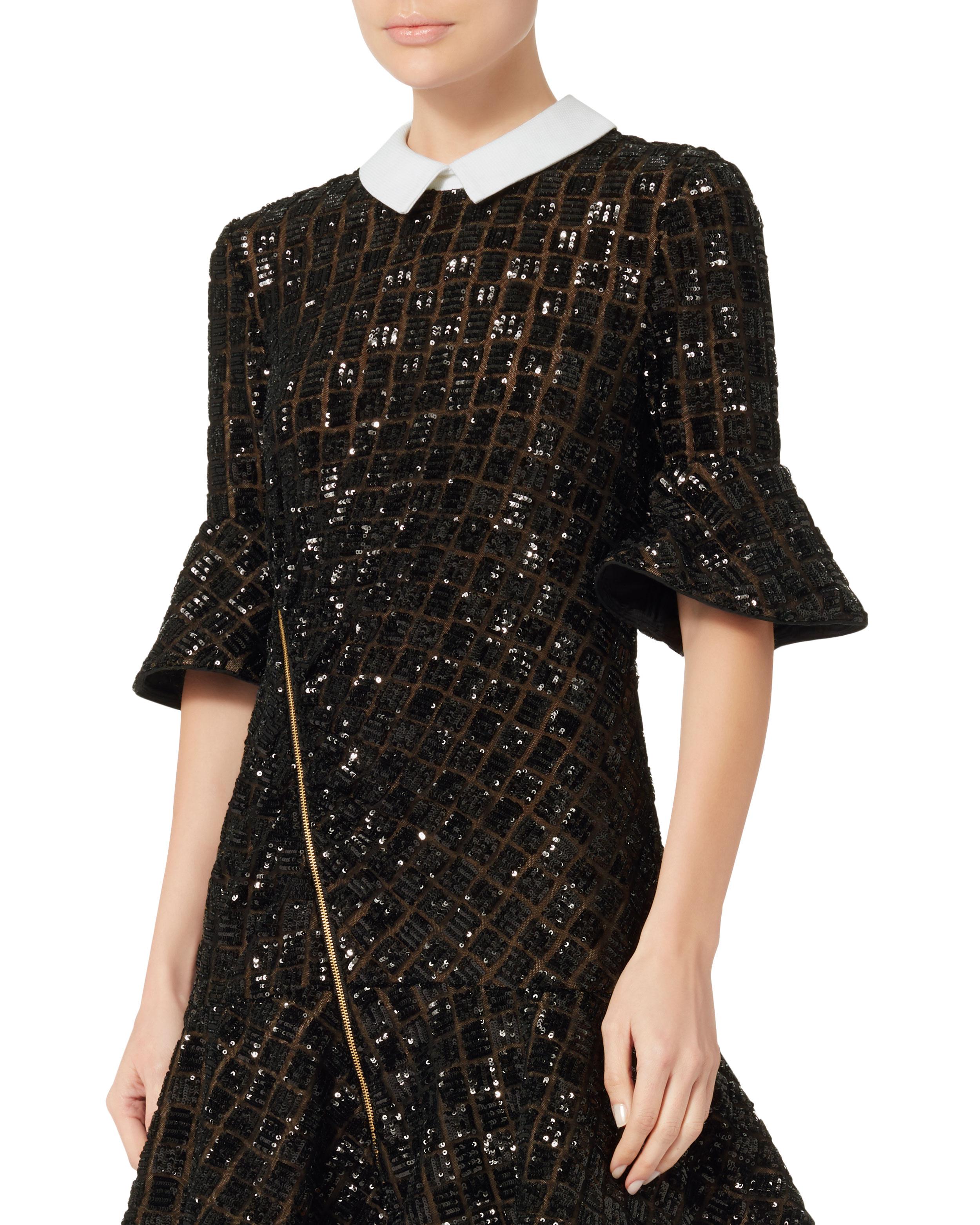 Synthetic Sequin Collared Mini Dress ...