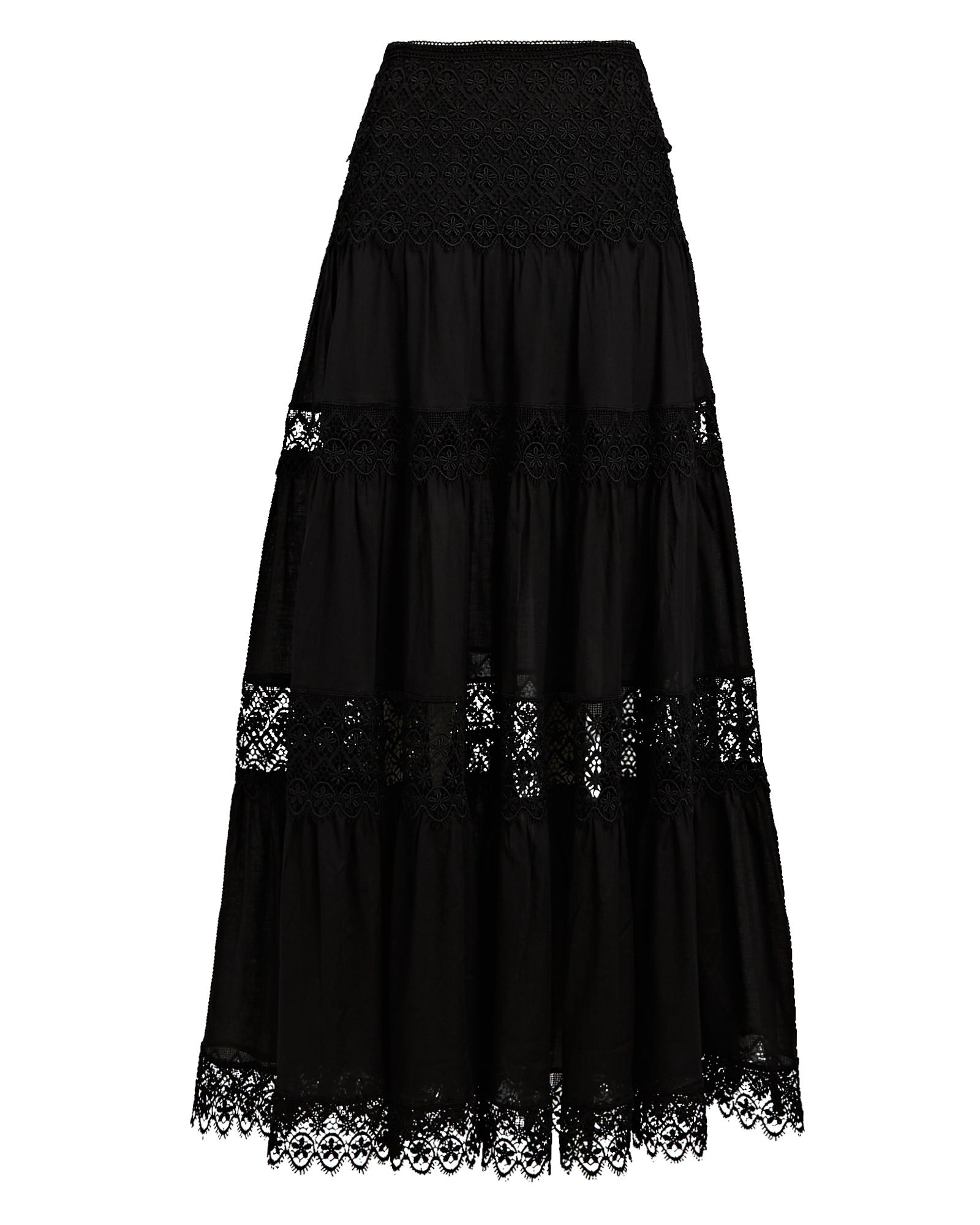 Charo Ruiz Silke Lace-trimmed Voile Maxi Skirt in Black | Lyst