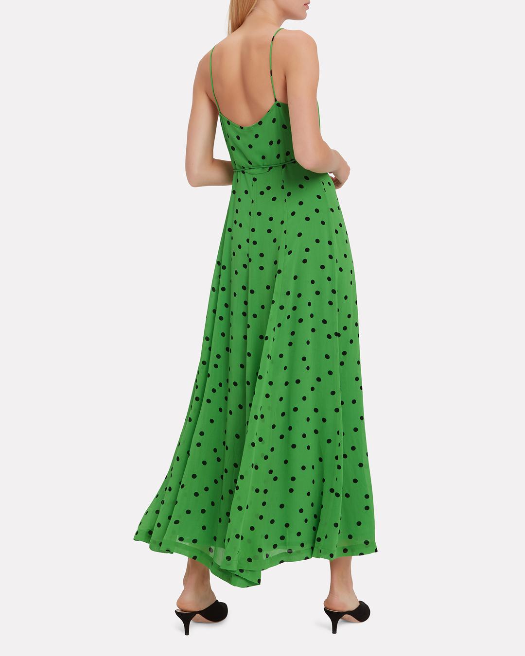 Ganni Polkadot Flared Maxi Dress in Green Lyst