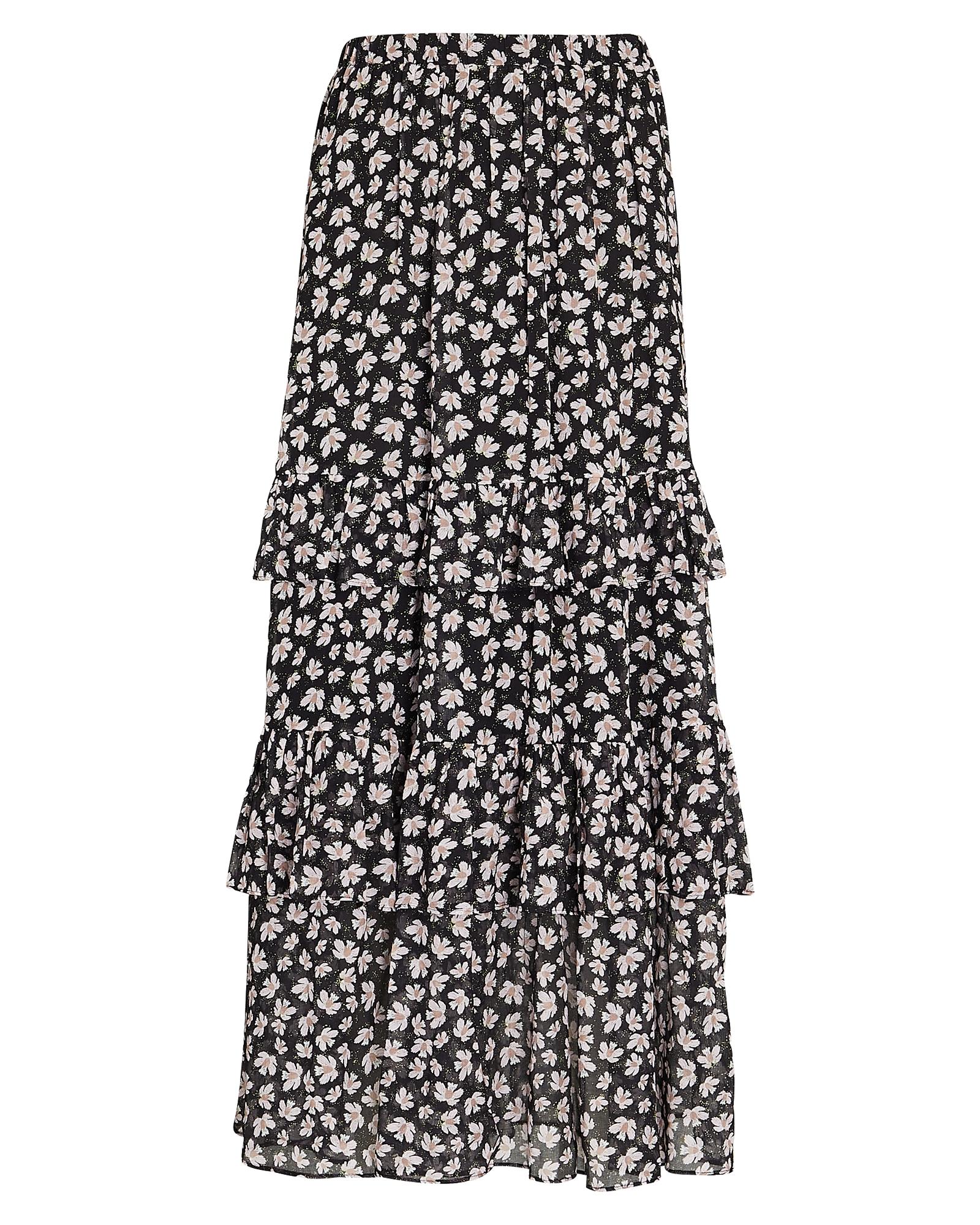 Intermix Odette Ruffled Floral Maxi Skirt in Black | Lyst