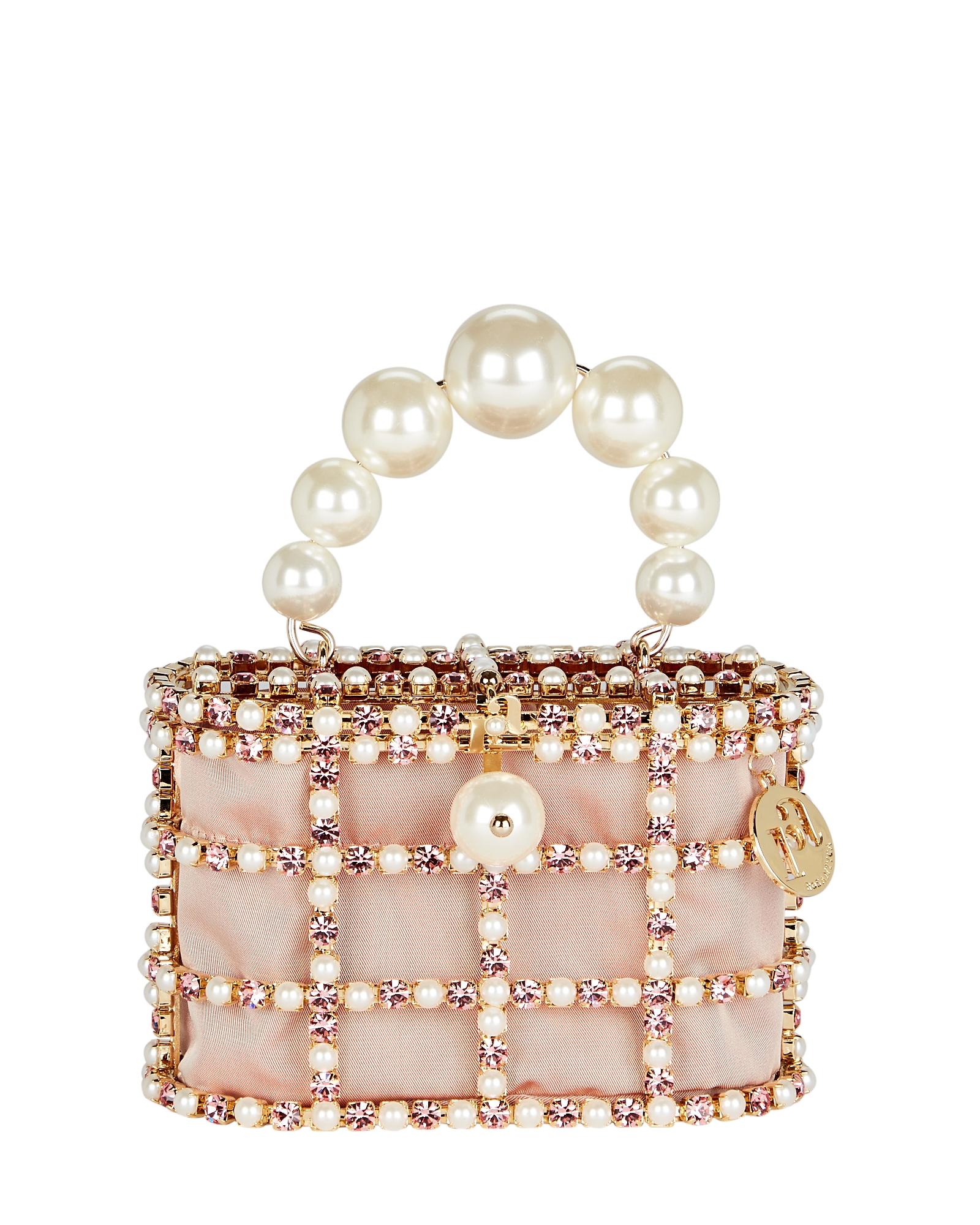 Rose Gold Crystal Hard Case Clutch with Chain