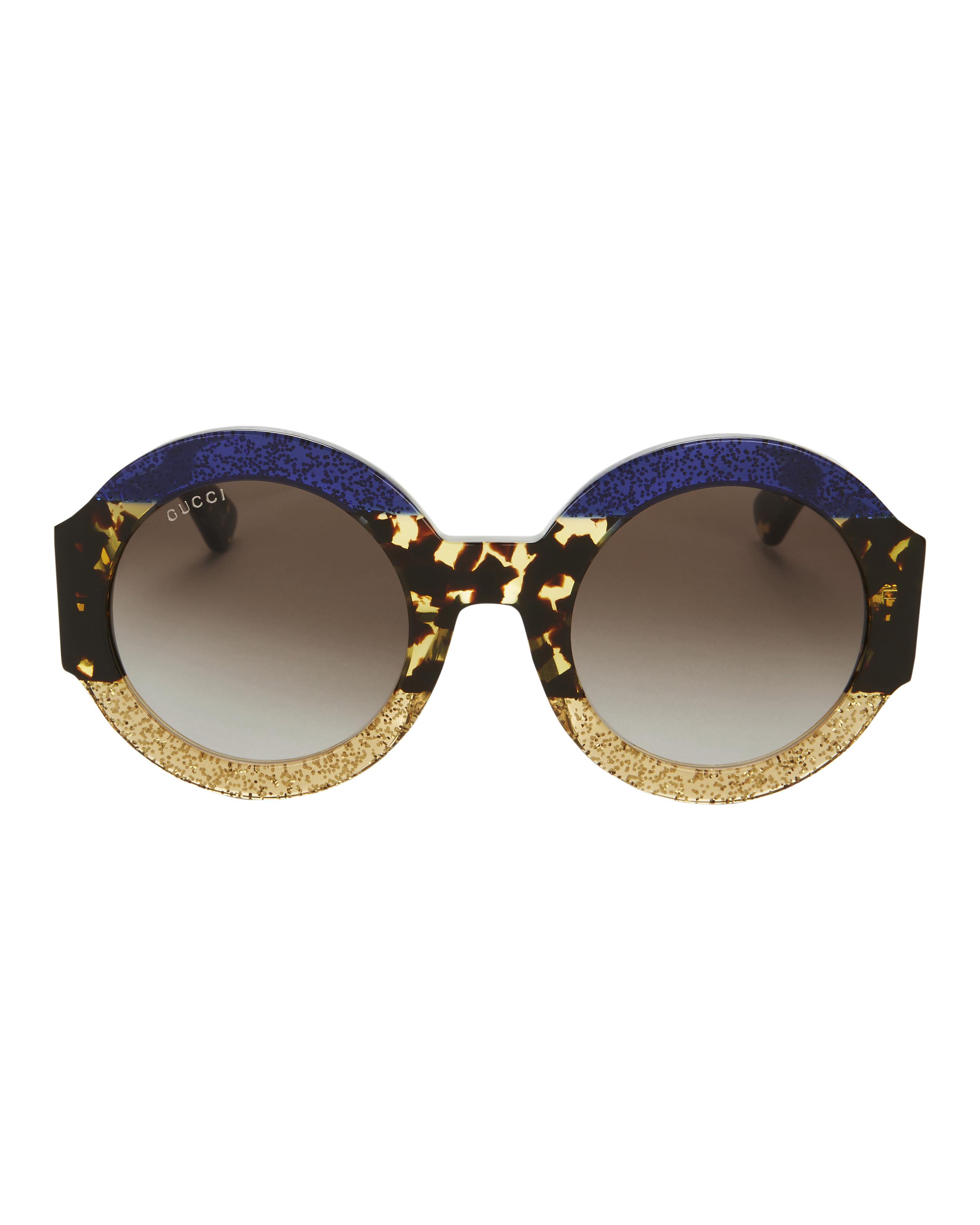 Gucci Glitter Tortoise Stripe Round Sunglasses | Lyst