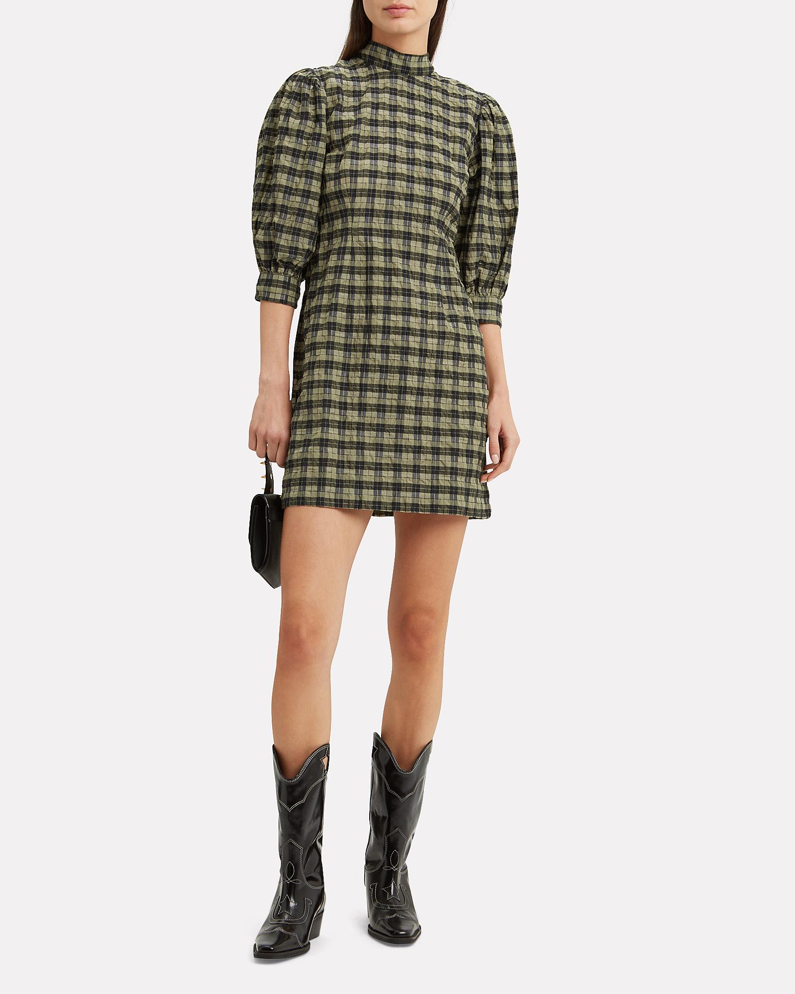 ganni seersucker dress green