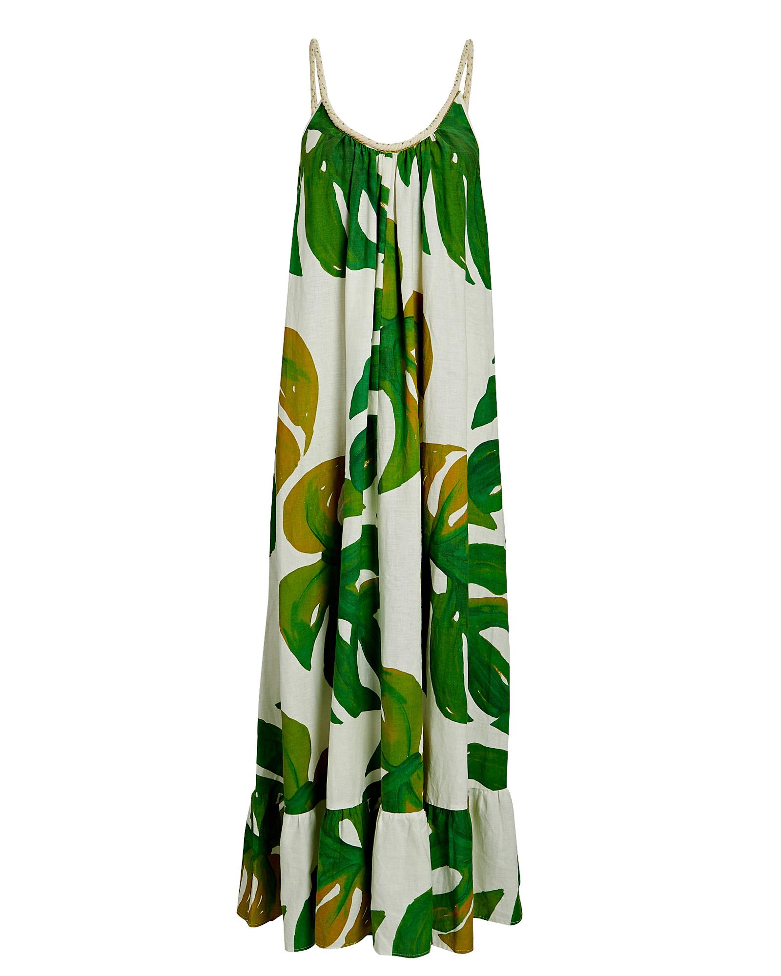 FARM Rio Monstera Printed Linen-blend Maxi Dress in Green | Lyst