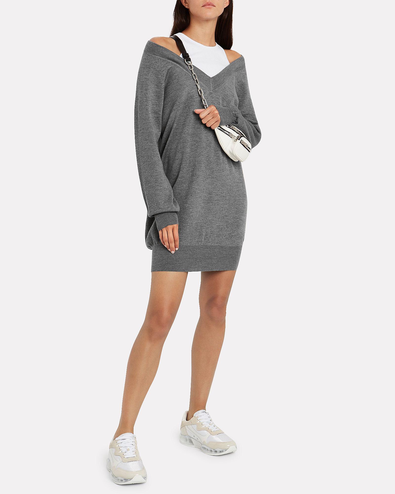 T By Alexander Wang Bi-layer Wool Sweater Dress in Grey (Gray) - Lyst
