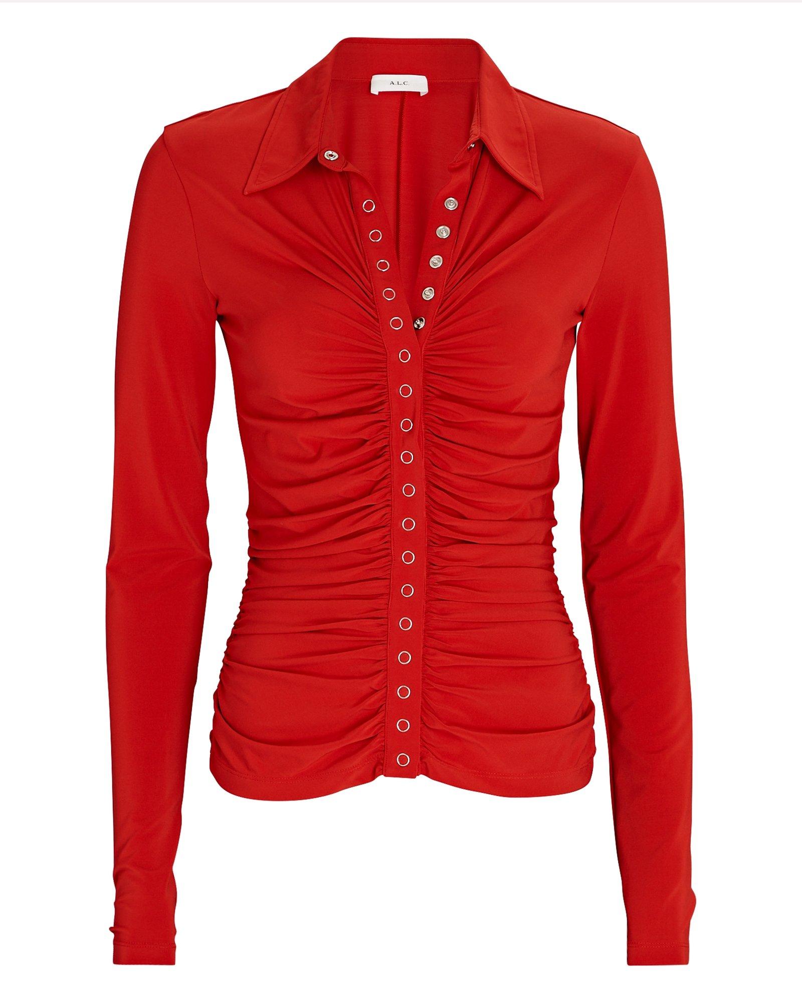 A.L.C. Synthetic Larsen Ruched Polo Top 