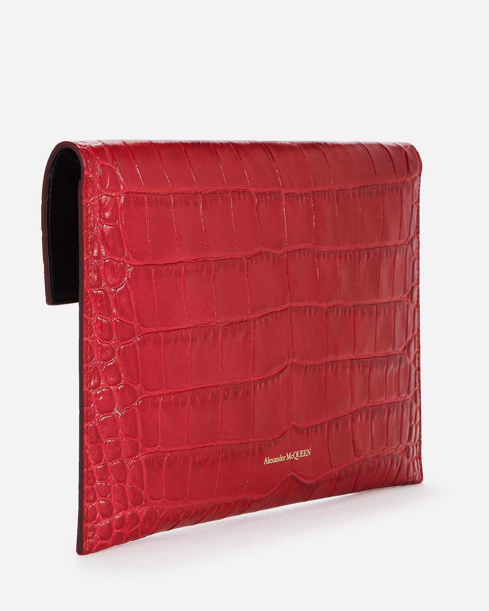 Alexander McQueen Crocembossed Envelope Clutch in Red Lyst