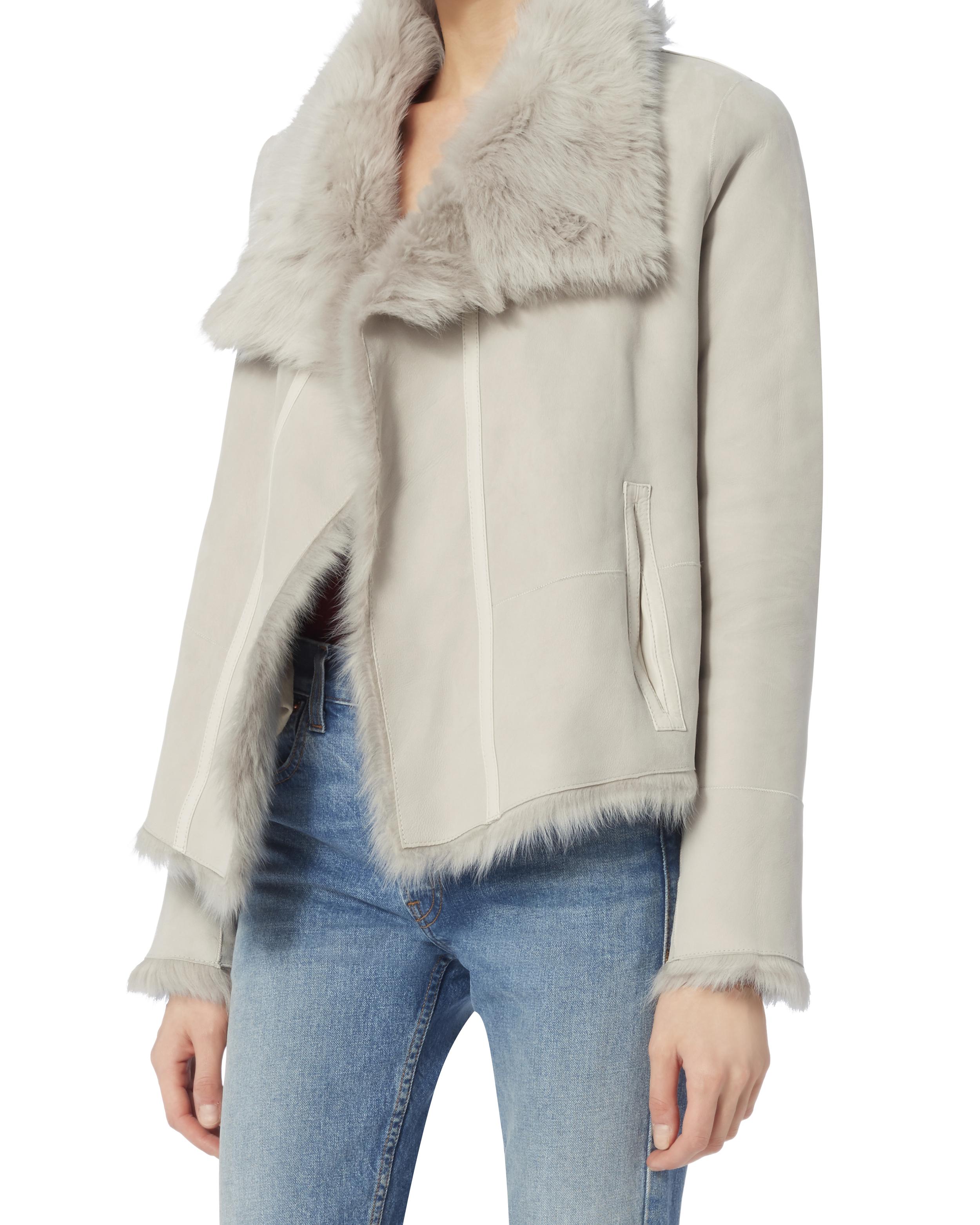 Yves Salomon Toscana Reversible Shearling Lamb Jacket in Beige/Khaki