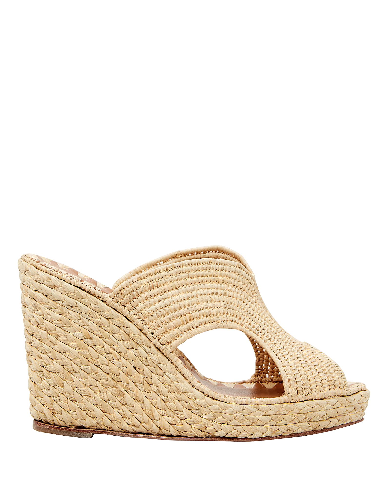 Carrie Forbes Lina Raffia Wedge Sandals in Natural | Lyst