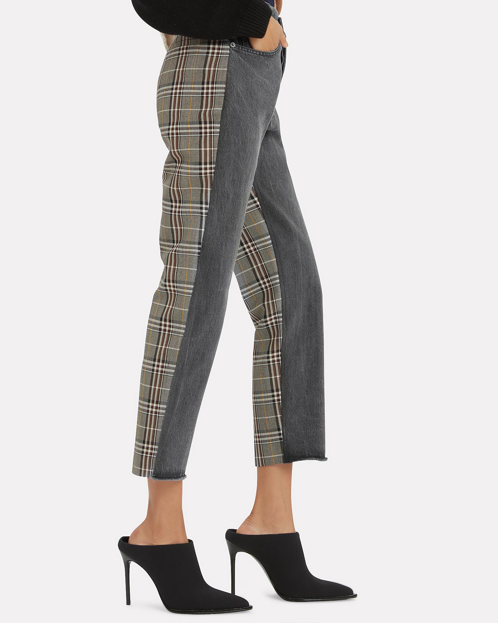 half black half plaid jeans