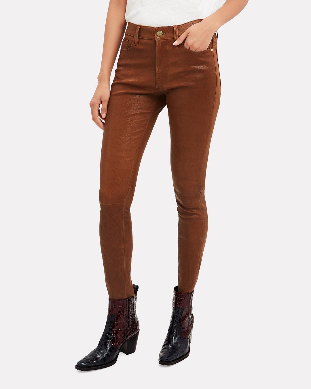FRAME Cognac Skinny Leather Pants in Brown - Lyst
