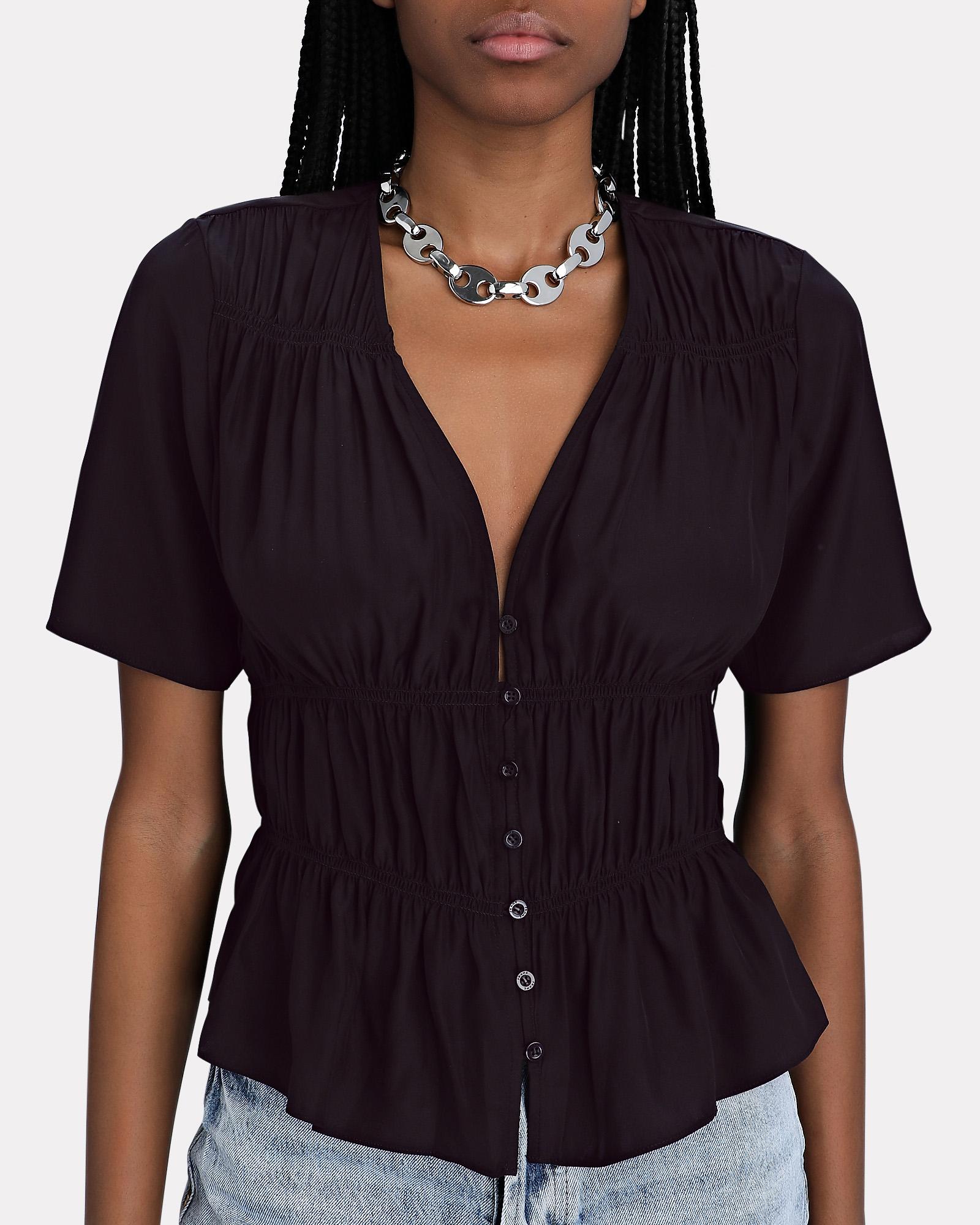 v neck silk blouse short sleeve