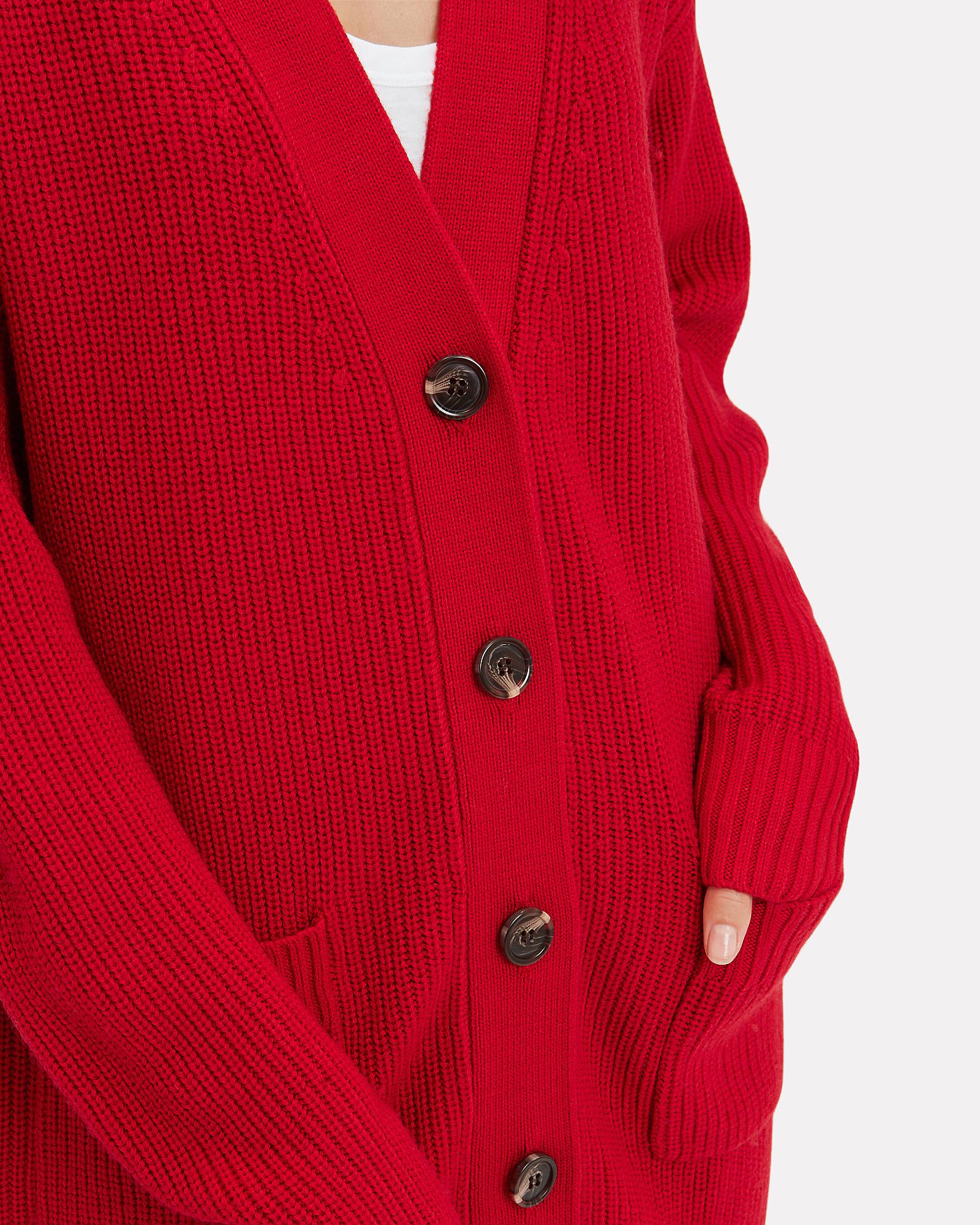 chunky red cardigan