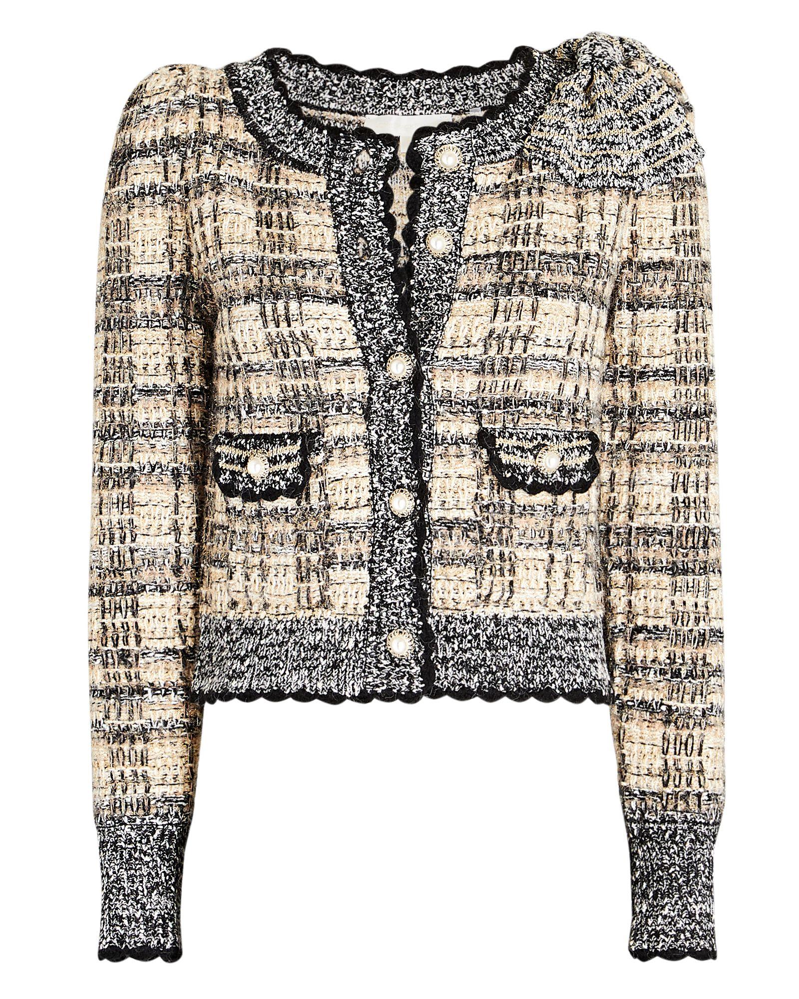 LoveShackFancy Chantria Bouclé Tweed Cropped Cardigan in White Lyst