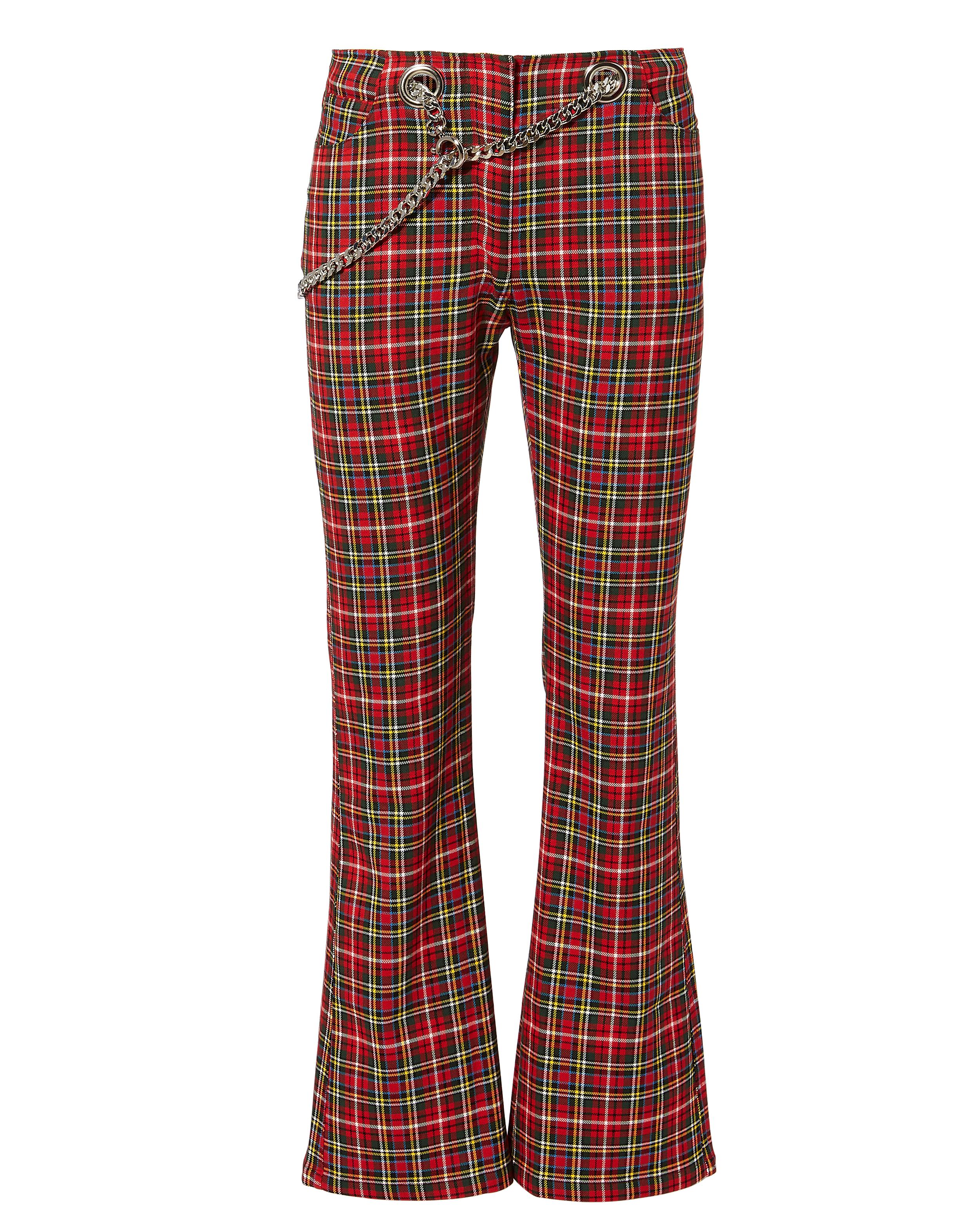 red plaid flare pants