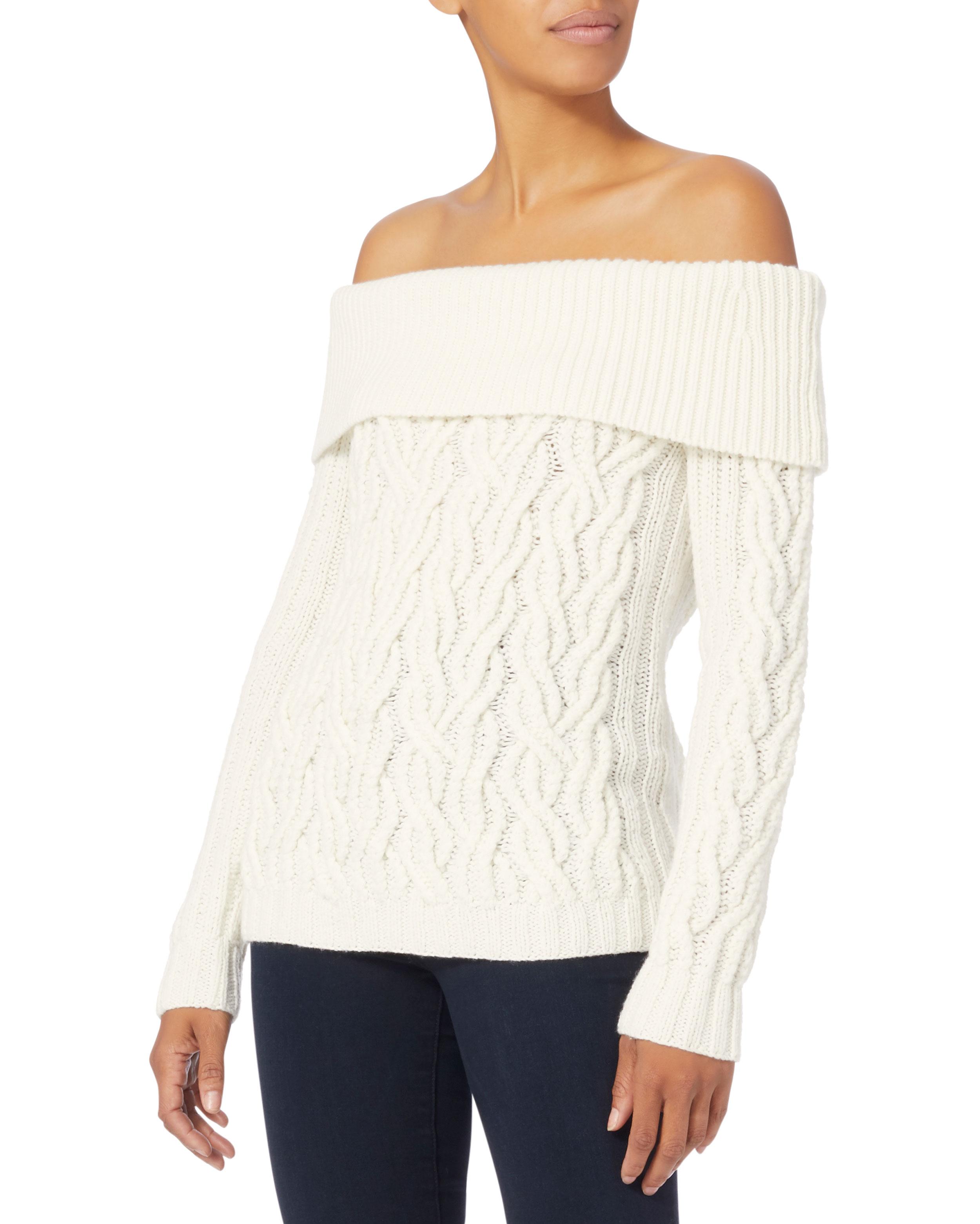 cable knit off shoulder sweater