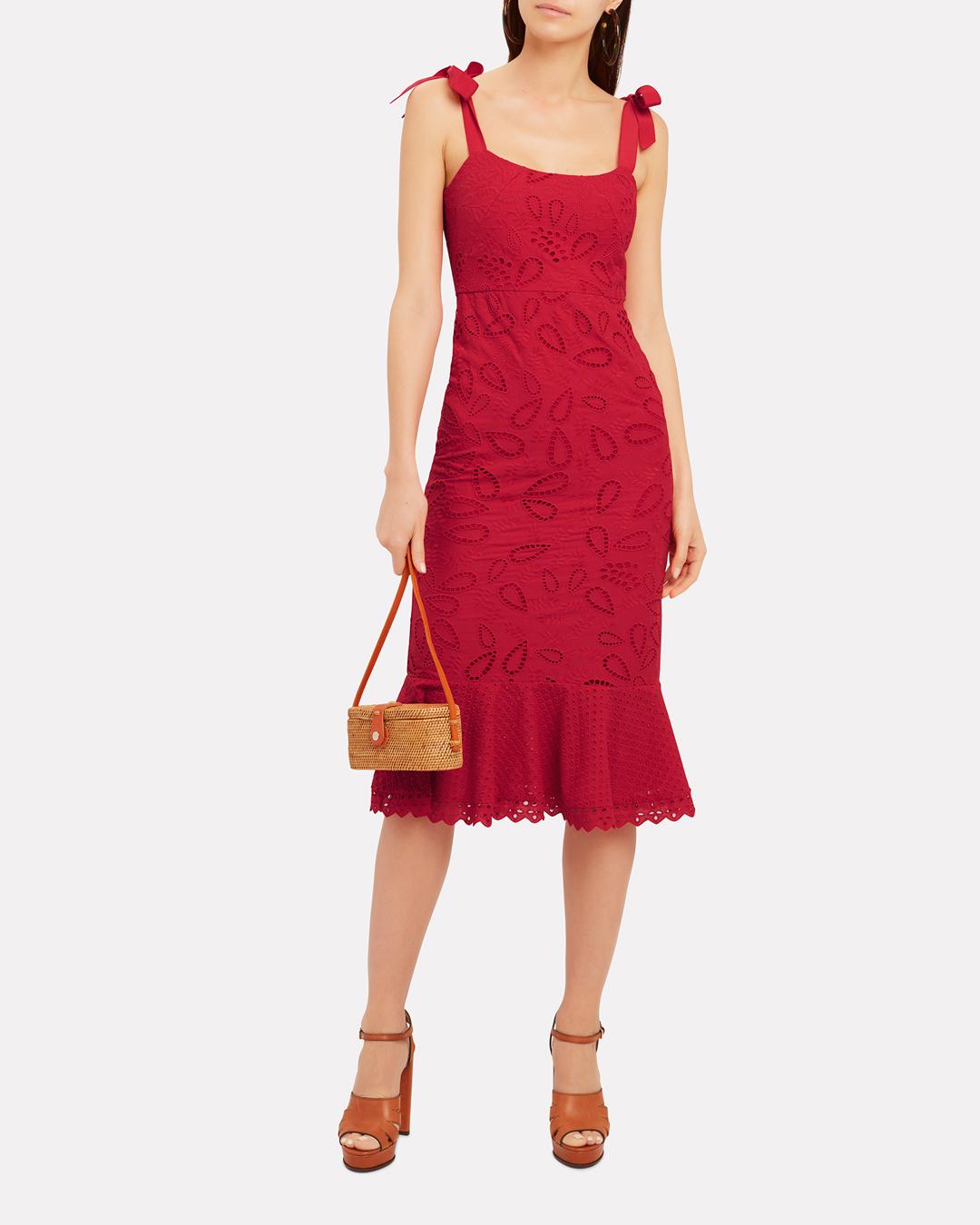 Saloni Cotton Rose Midi Dress in Red - Lyst