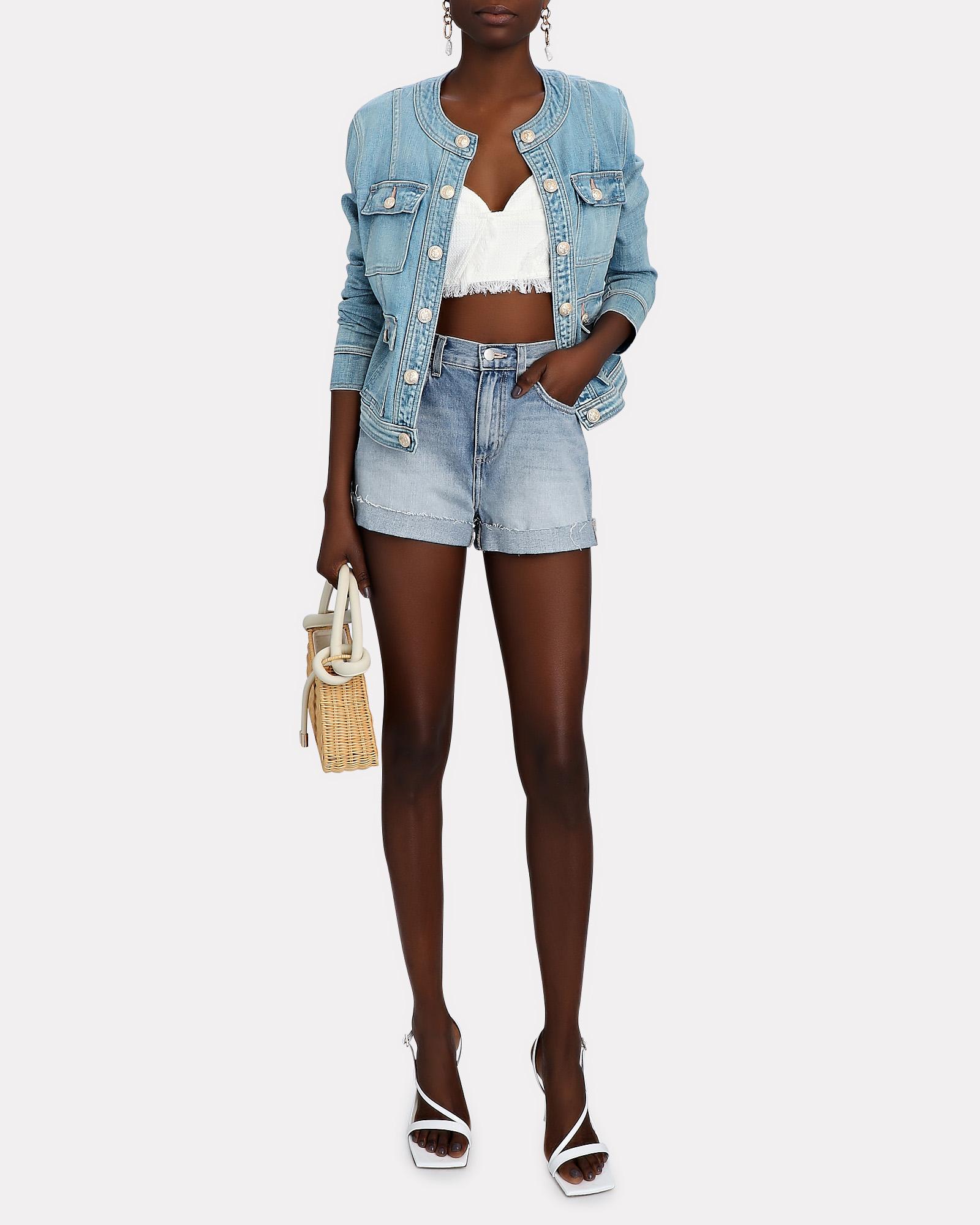 L'Agence Yari Collarless Denim Jacket 