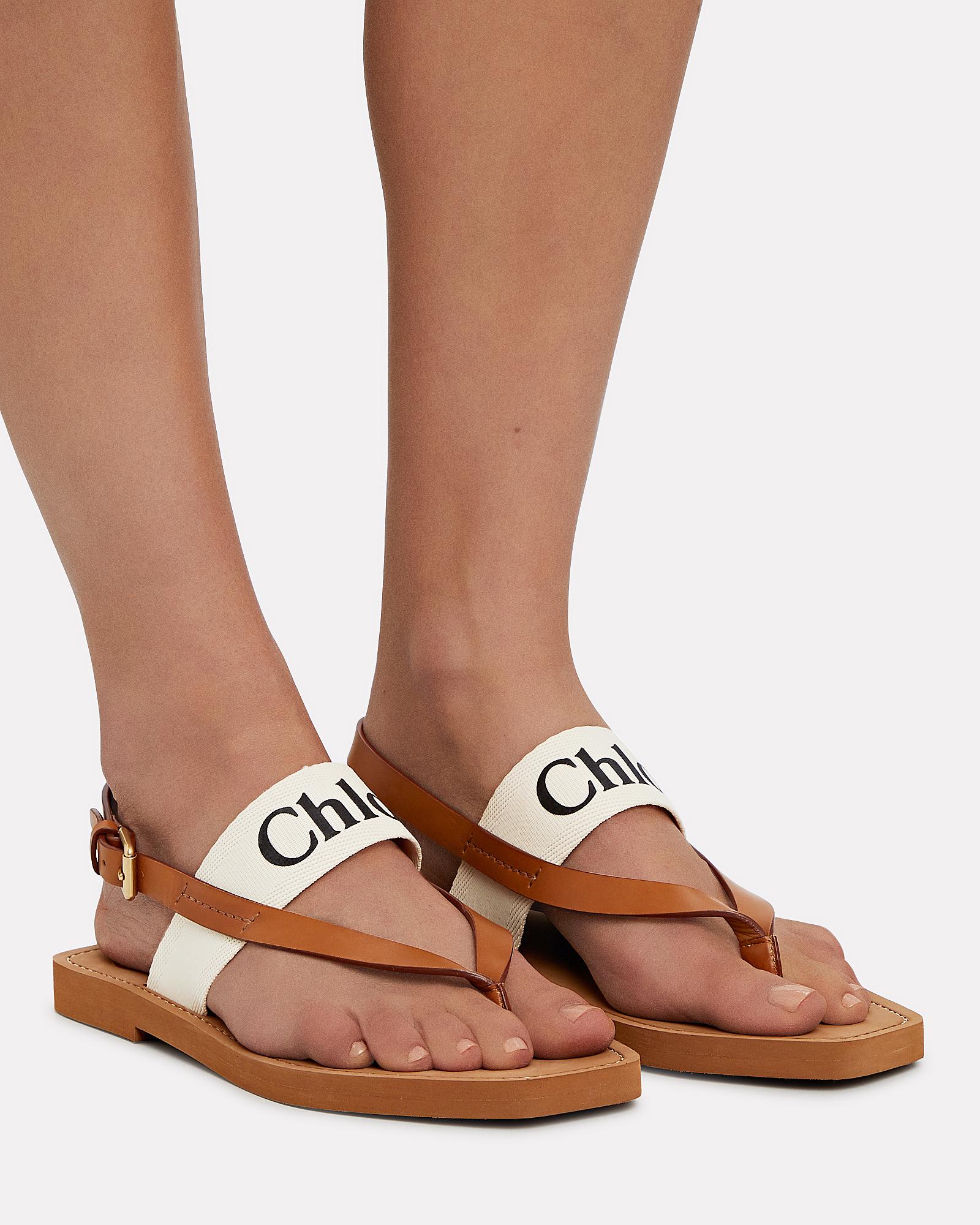 Chloé Woody Flat Leather Thong Sandals in Brown | Lyst