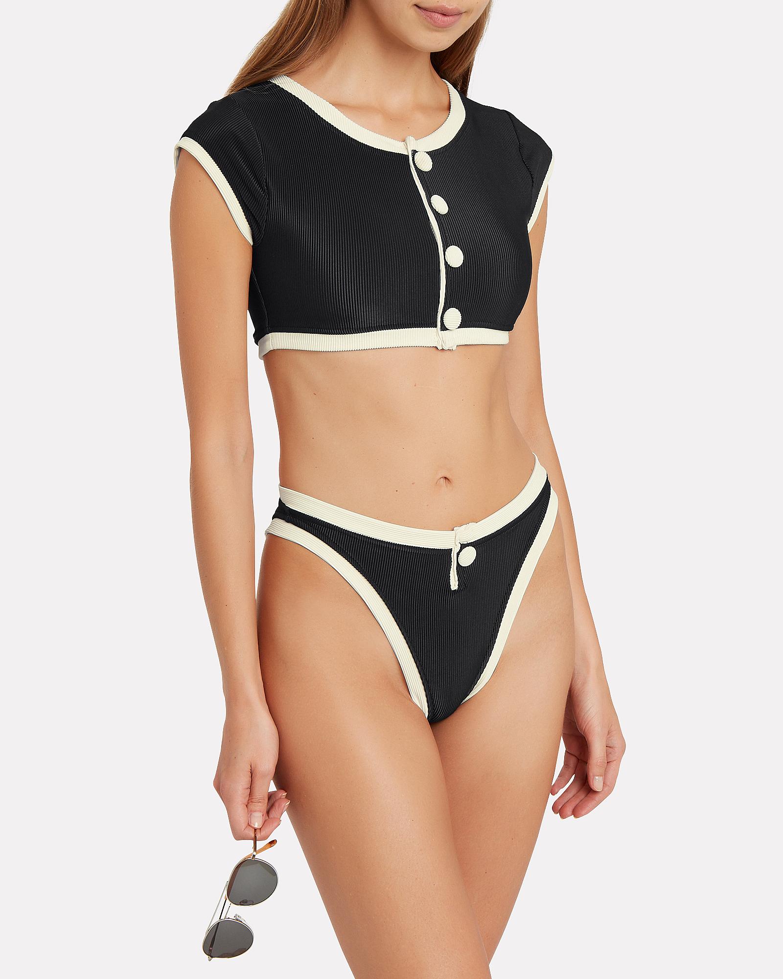 Same Swim Grace Button Front Bikini Top in Black