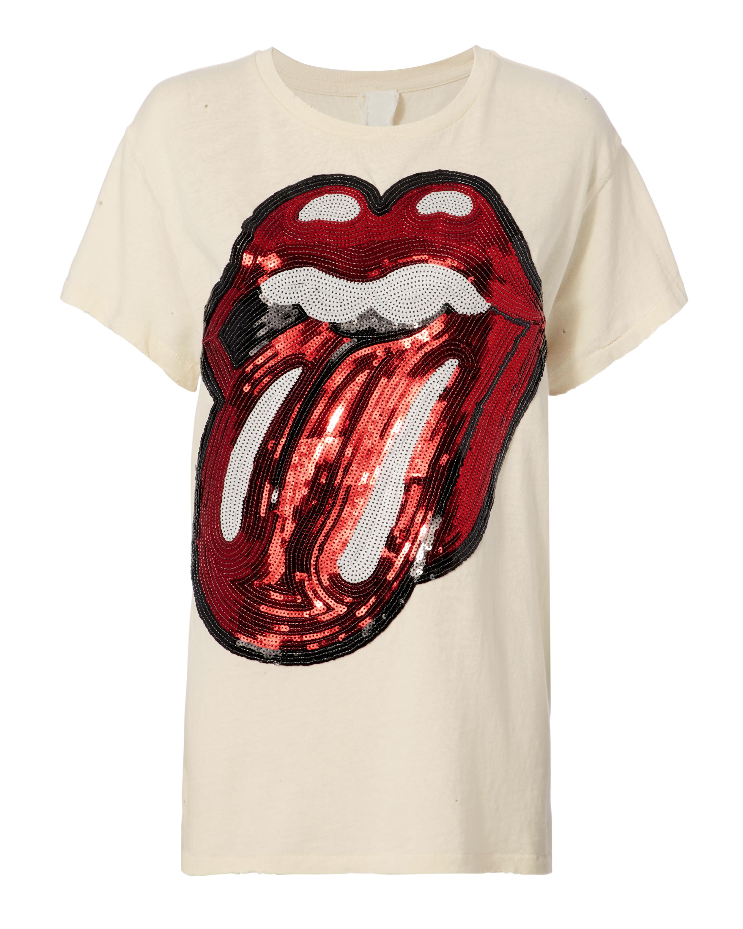 MadeWorn Rolling Stones Sequin Logo Tee in White | Lyst