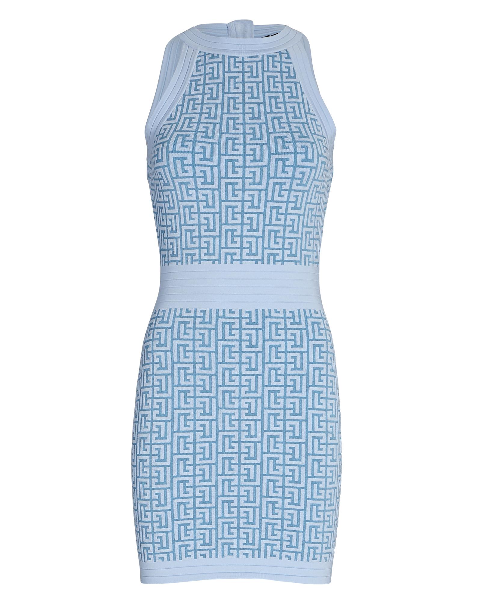 Balmain Wool Monogram Knit Mini Dress in Blue-lt (Blue) | Lyst