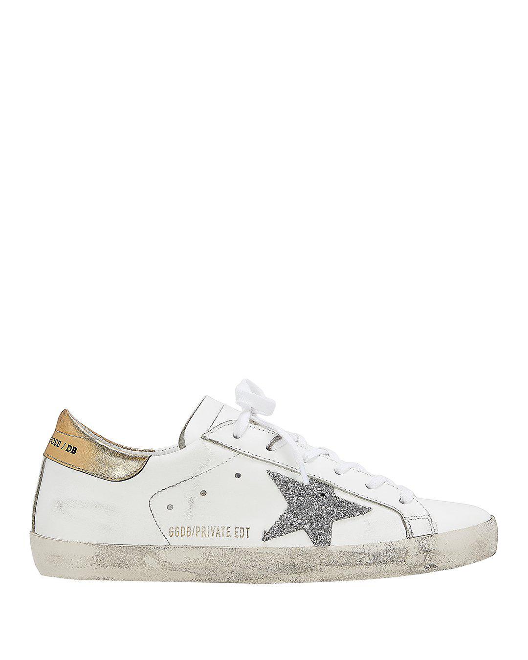 Golden Goose Superstar Silver Glitter Star Low-top Sneakers in White | Lyst