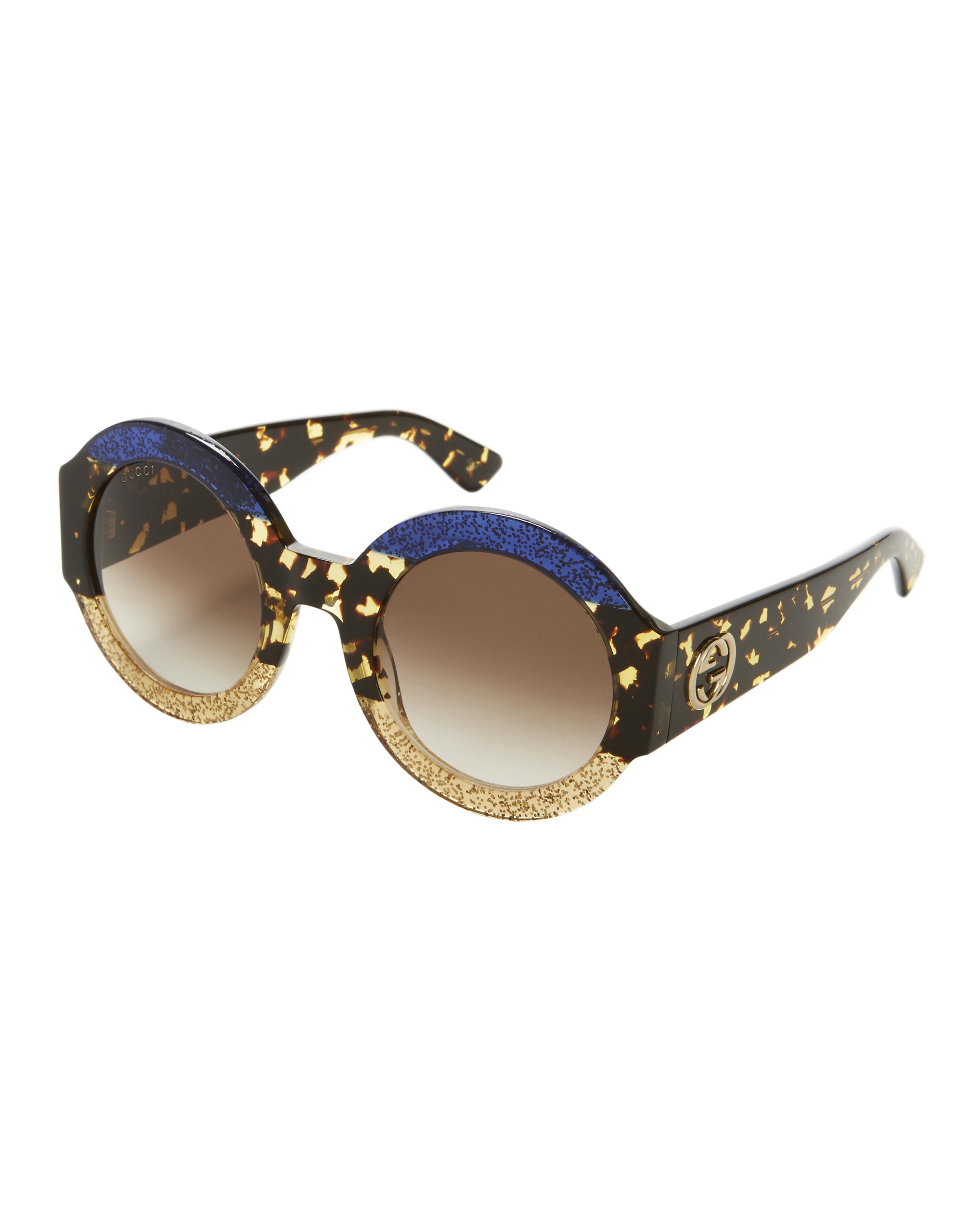 Gucci Glitter Tortoise Stripe Round Sunglasses | Lyst