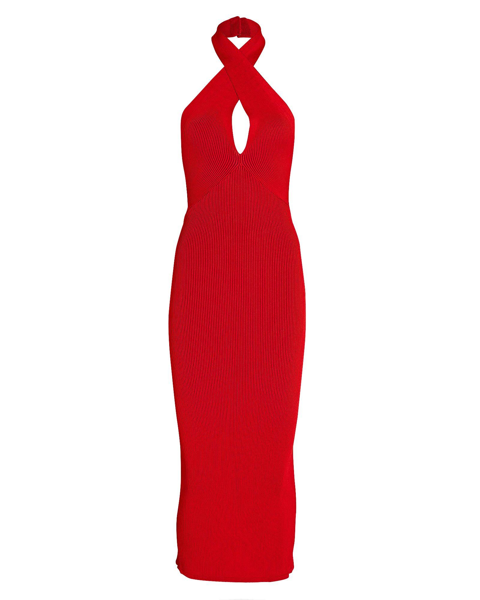 Alix Oliver Cross-front Knit Halter Dress in Red | Lyst