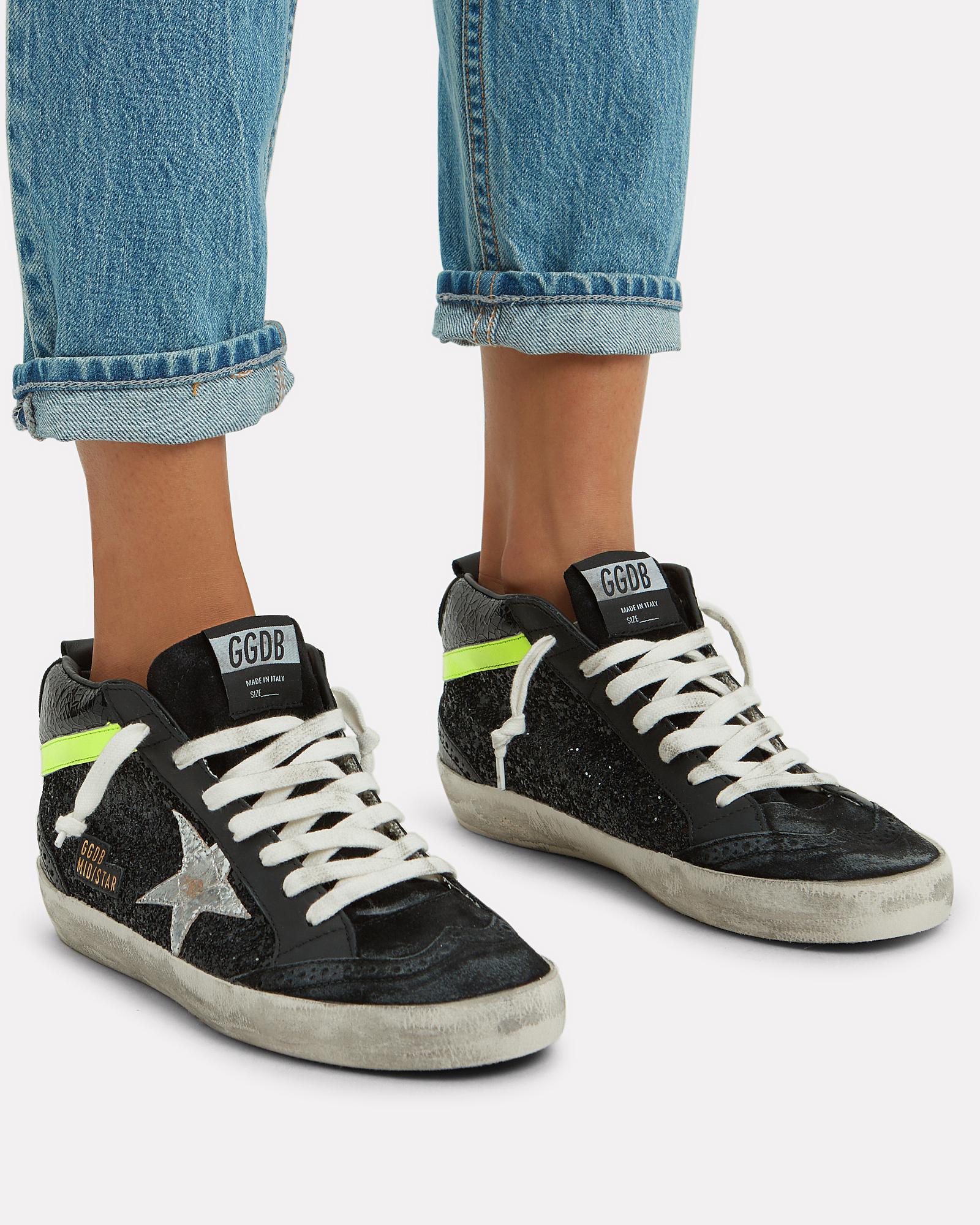 Golden Goose Deluxe Brand Leather Black Glitter Mid Star Sneakers - Lyst