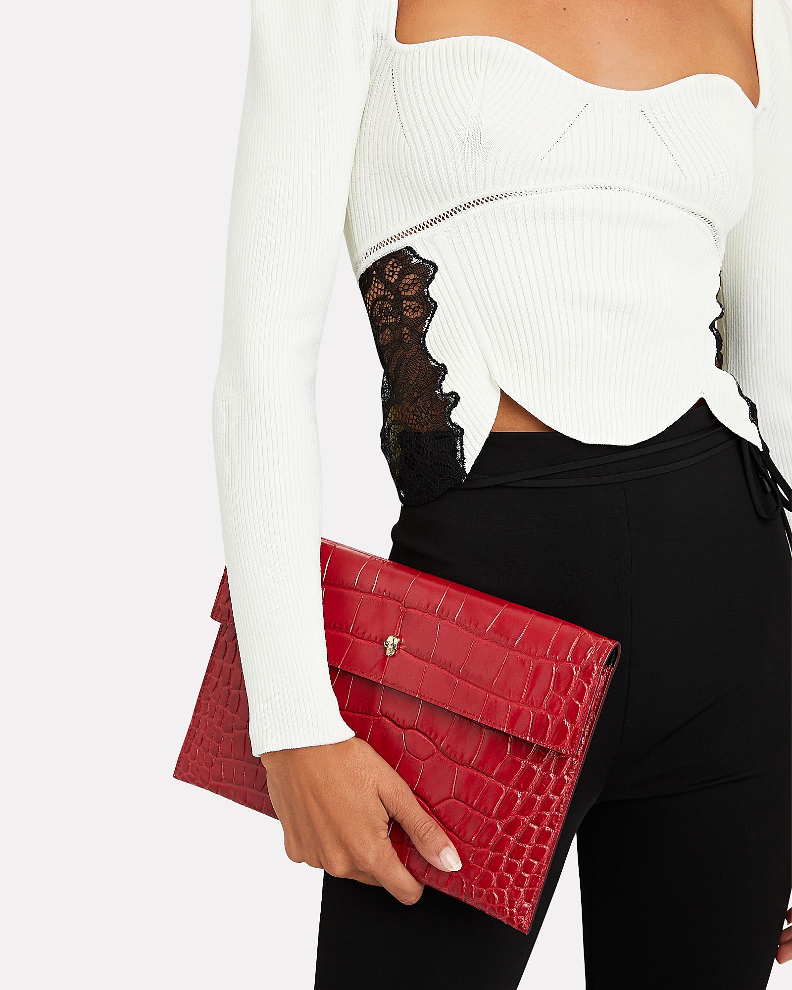 Alexander McQueen Crocembossed Envelope Clutch in Red Lyst