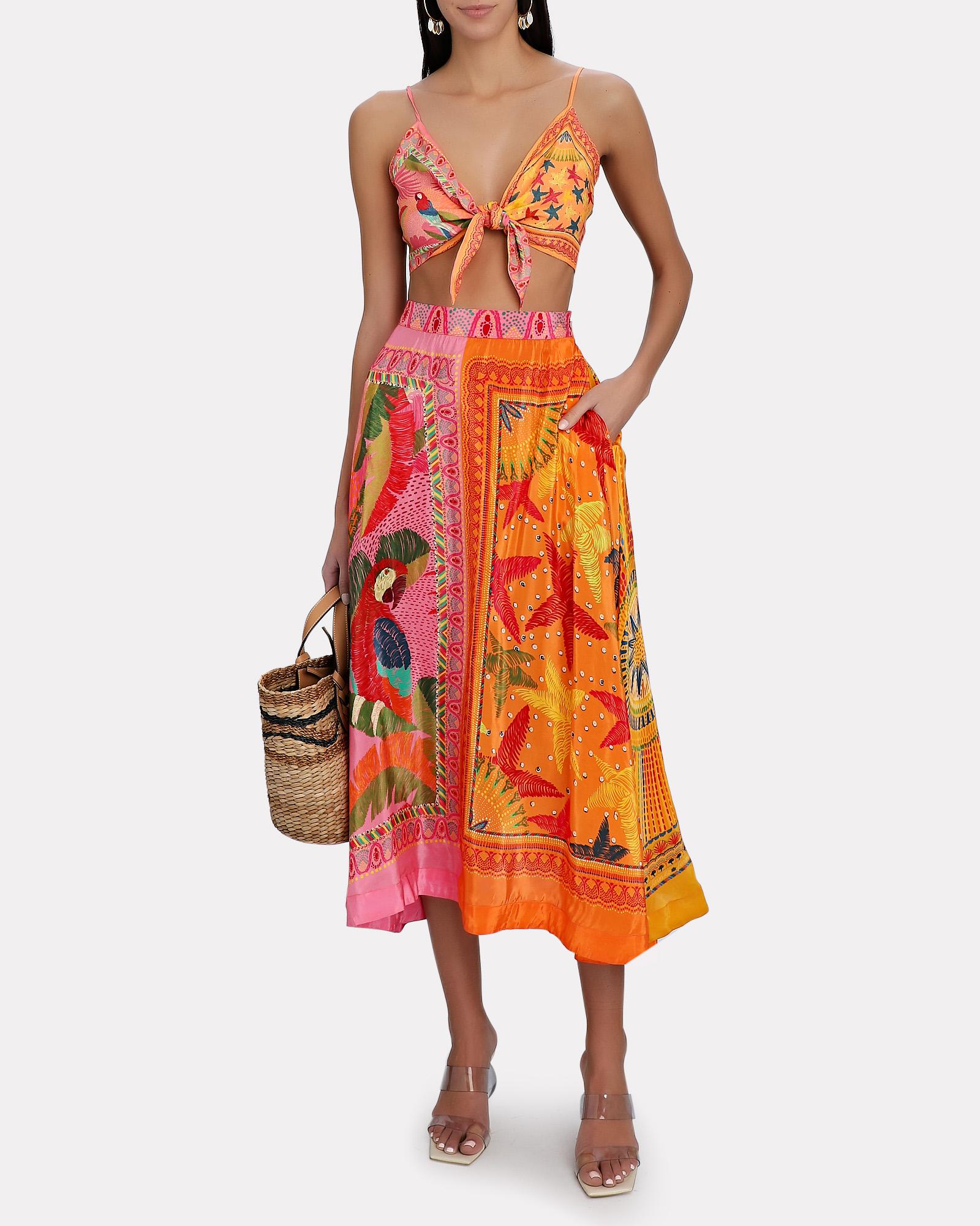 FARM Rio Mixed Scarves Midi Skirt in Orange | Lyst