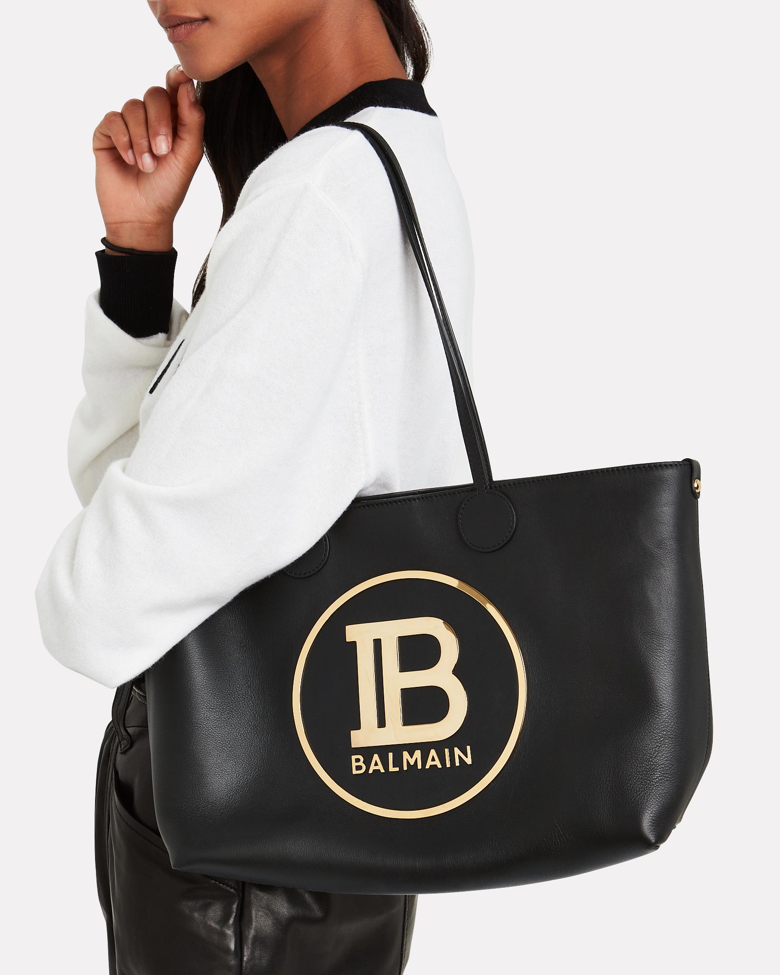 Balmain Logo Leather Shopping Tote in Black Lyst