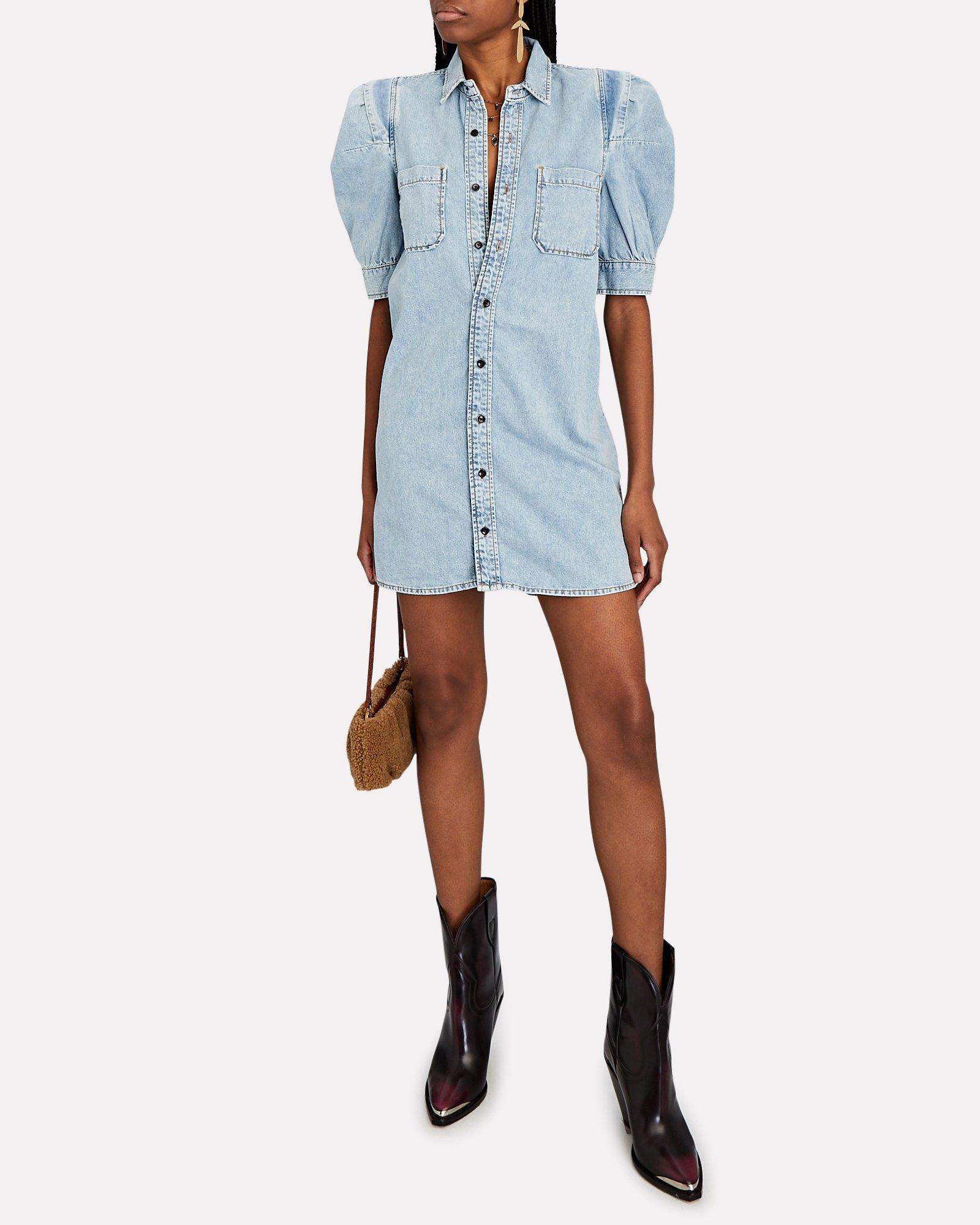 FRAME Rosette Puff Sleeve Denim Mini 