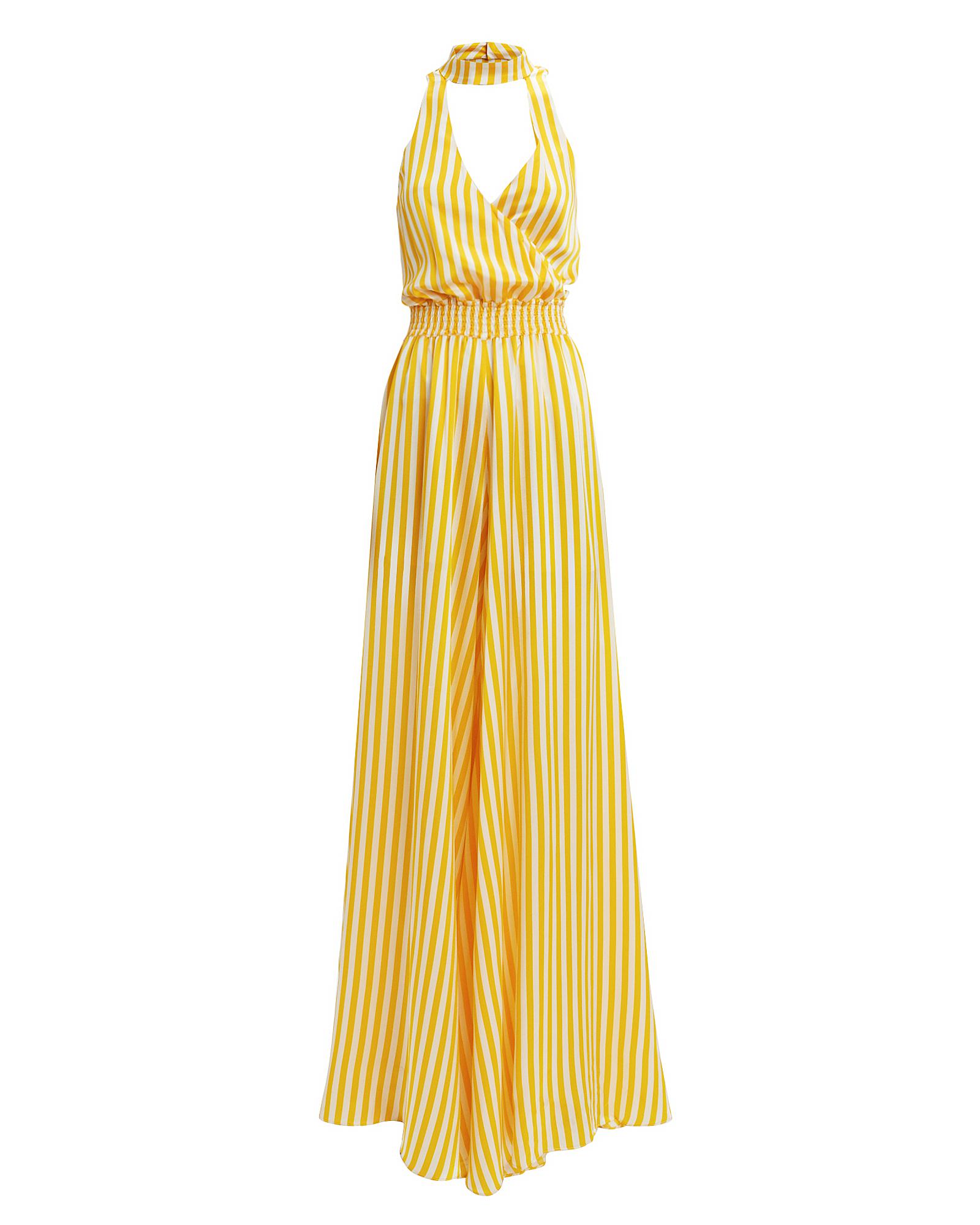 yellow and white striped jumpsuit