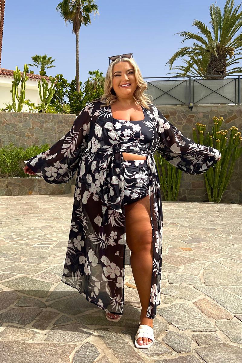 Jess Millichamp Floral Print Kimono Cover Up in Black Lyst UK