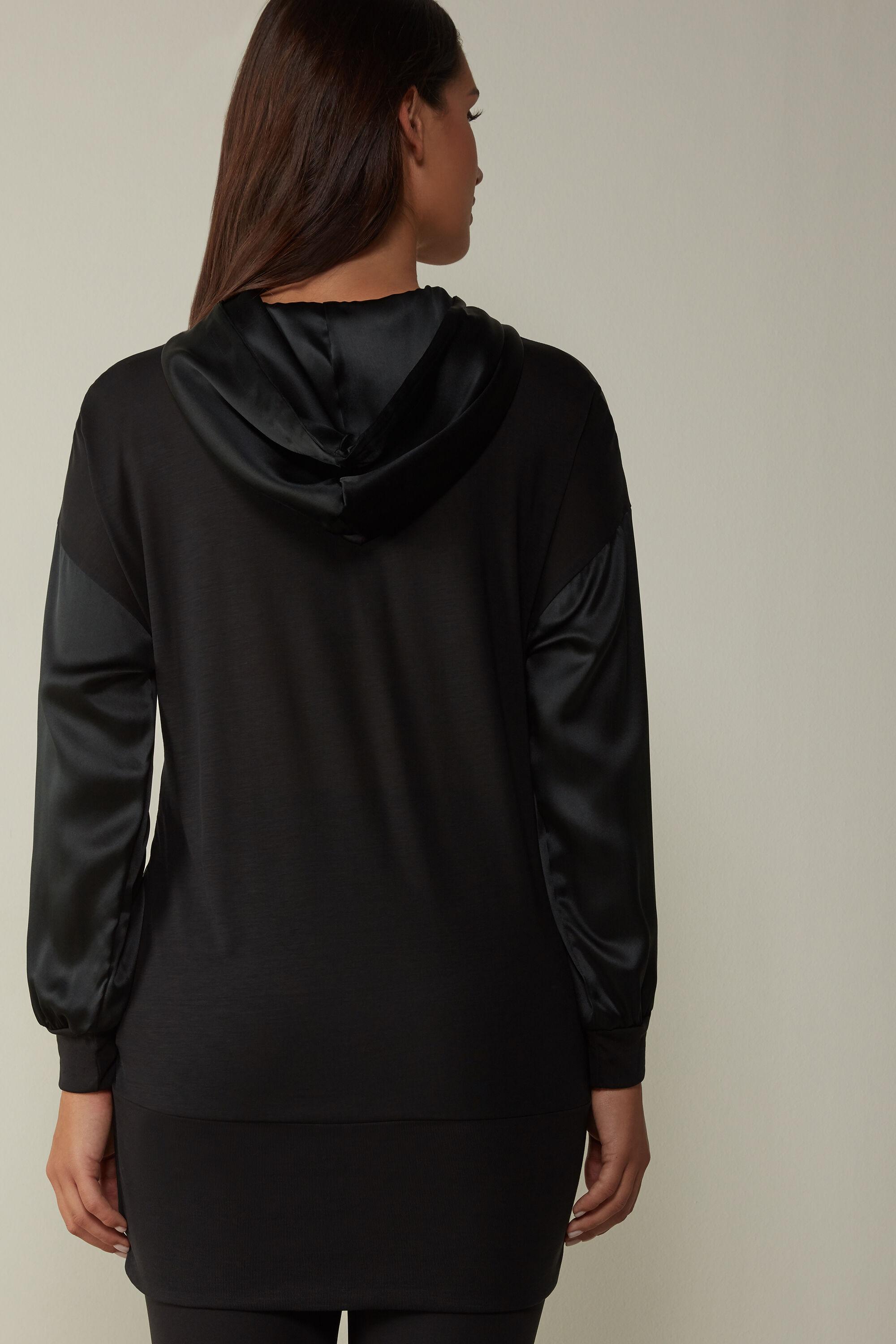 Intimissimi Silk And Lyocell Hooded Sweatshirt in Black | Lyst