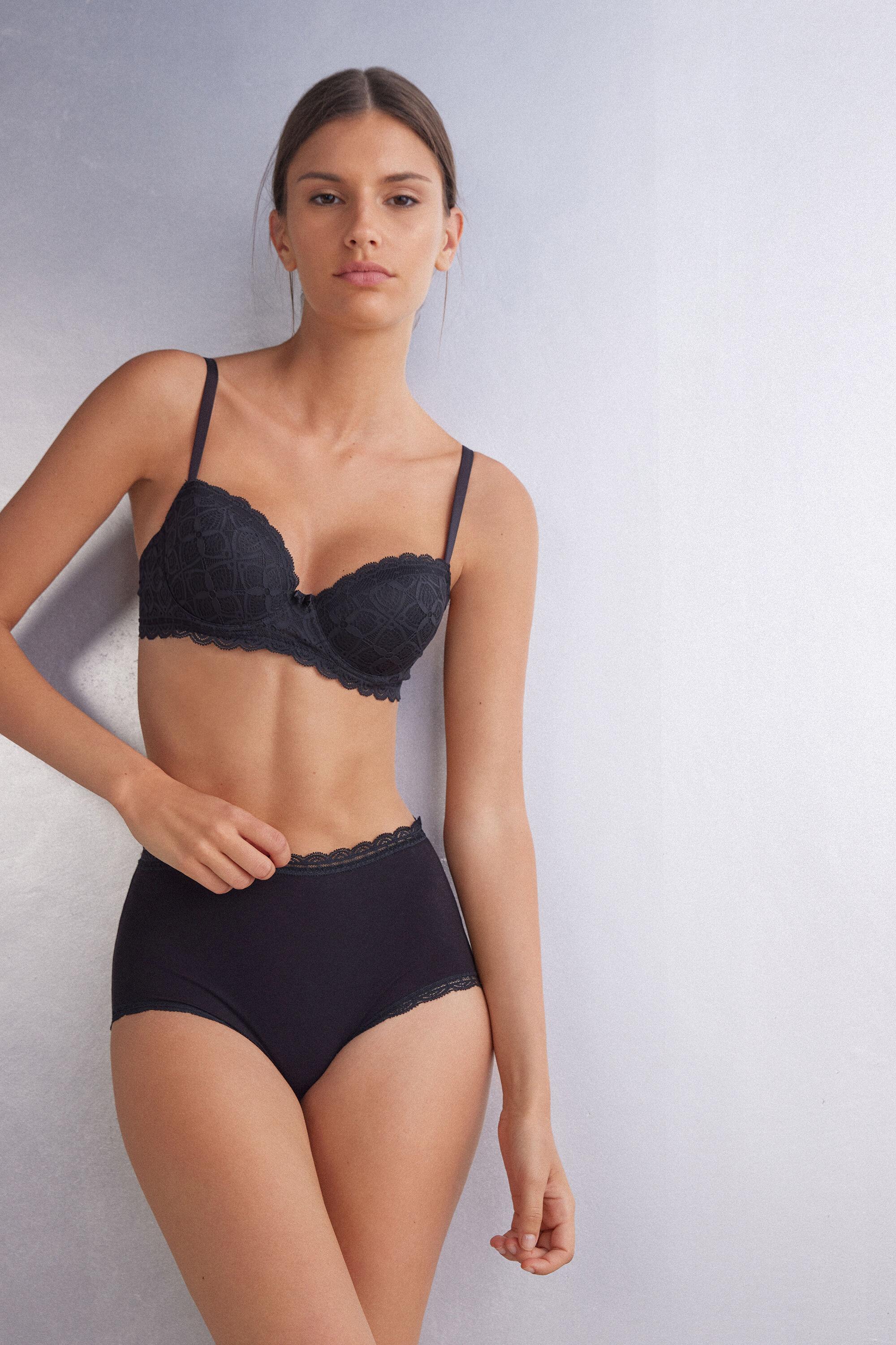 Intimissimi High Rise Cotton And Lace Hipsters in Black | Lyst