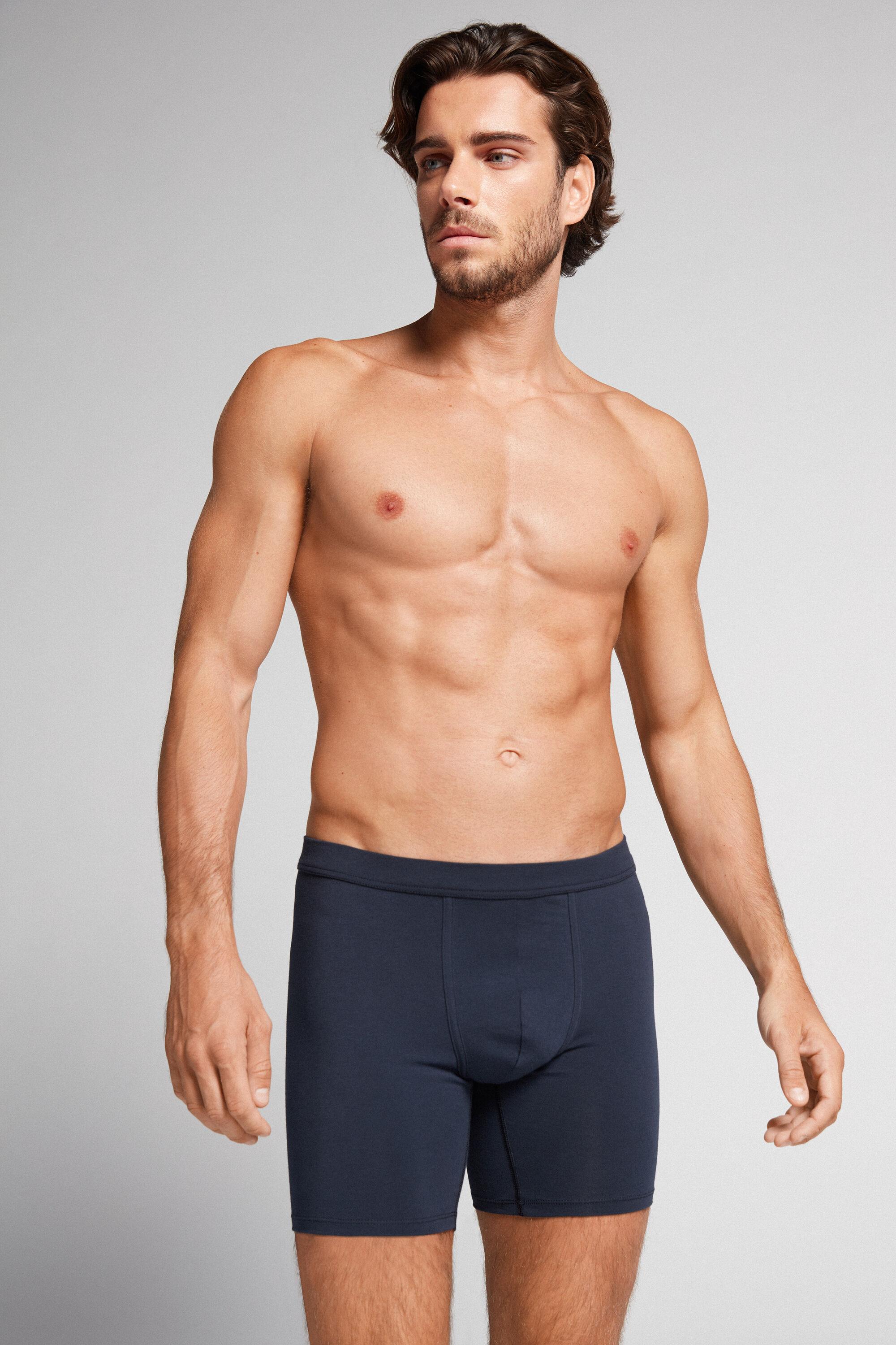 Intimissimi Long Boxers In Stretch Supima® Cotton in Blue for Men | Lyst