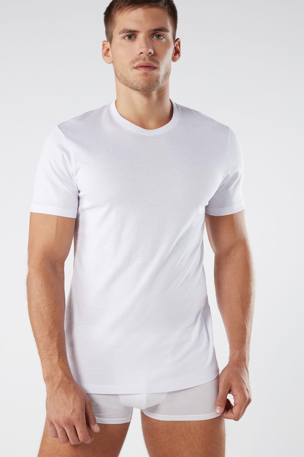 Intimissimi Short Sleeve Crew Neck T Shirt In Supima® Cotton in White ...