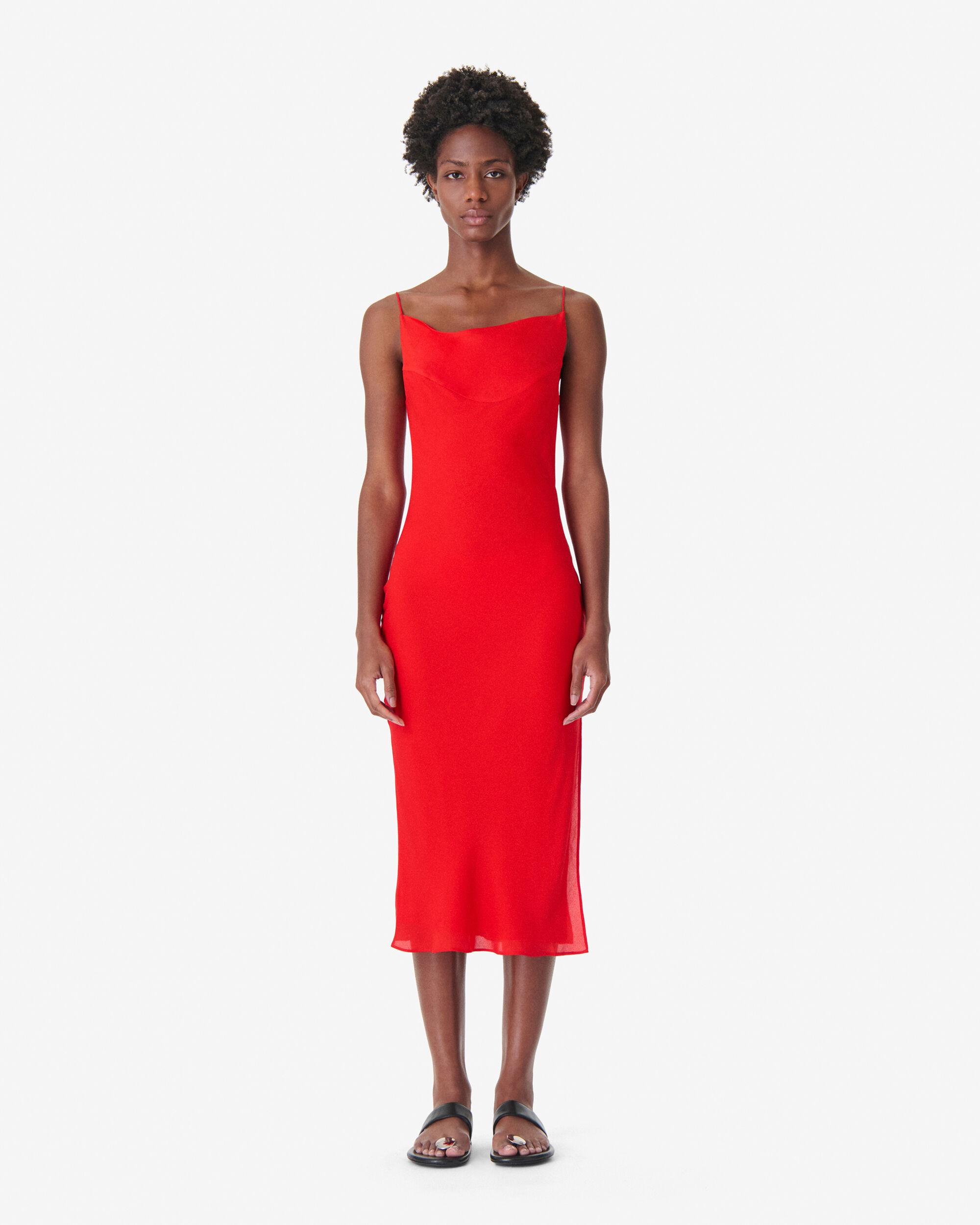 iro red dress IRO Hanie ruffle-detail cold-shoulder Mini Dress | Red