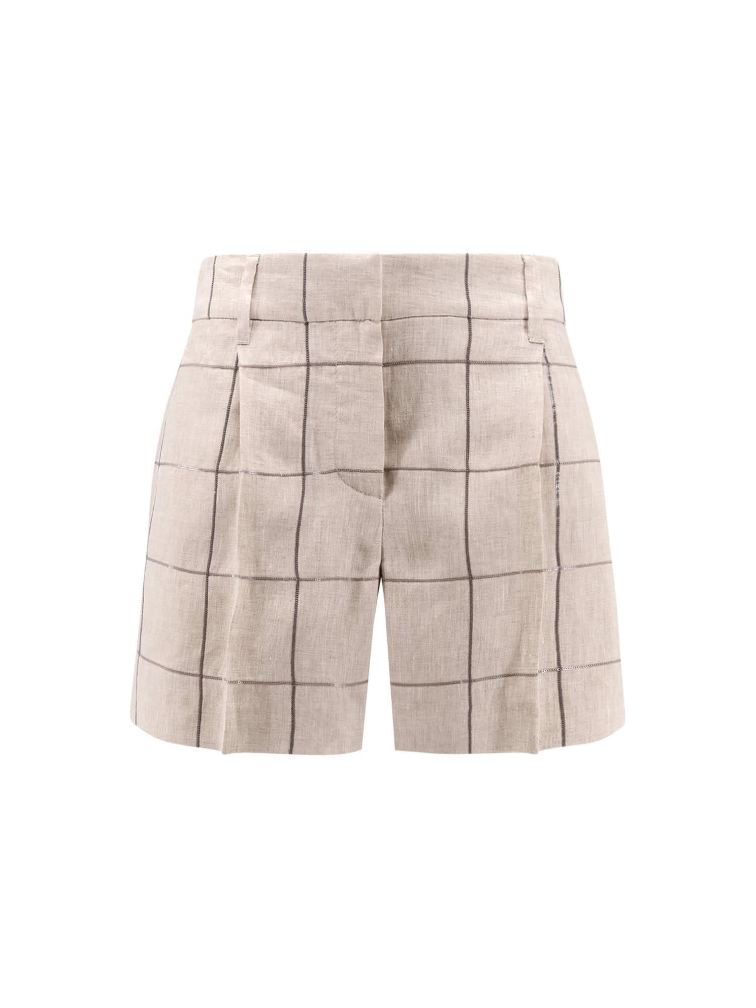 ショートパンツ BRUNELLO CUCINELLI Linen shorts with sequins embroidery JUTA Brunello Cucinelli Linen Shorts With Sequins Embroidery in