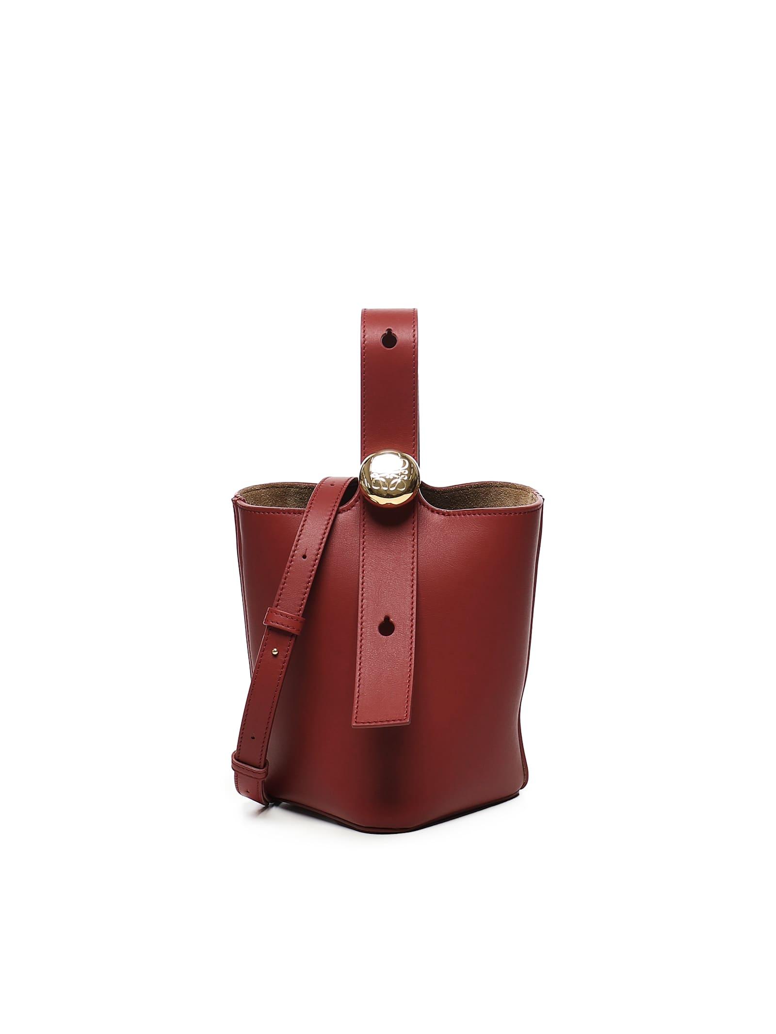 【関税&送料込】Loewe Red Leather Mini Pebble Bucket Bag Mini Pebble bucket in smooth calfskin Red - LOEWE