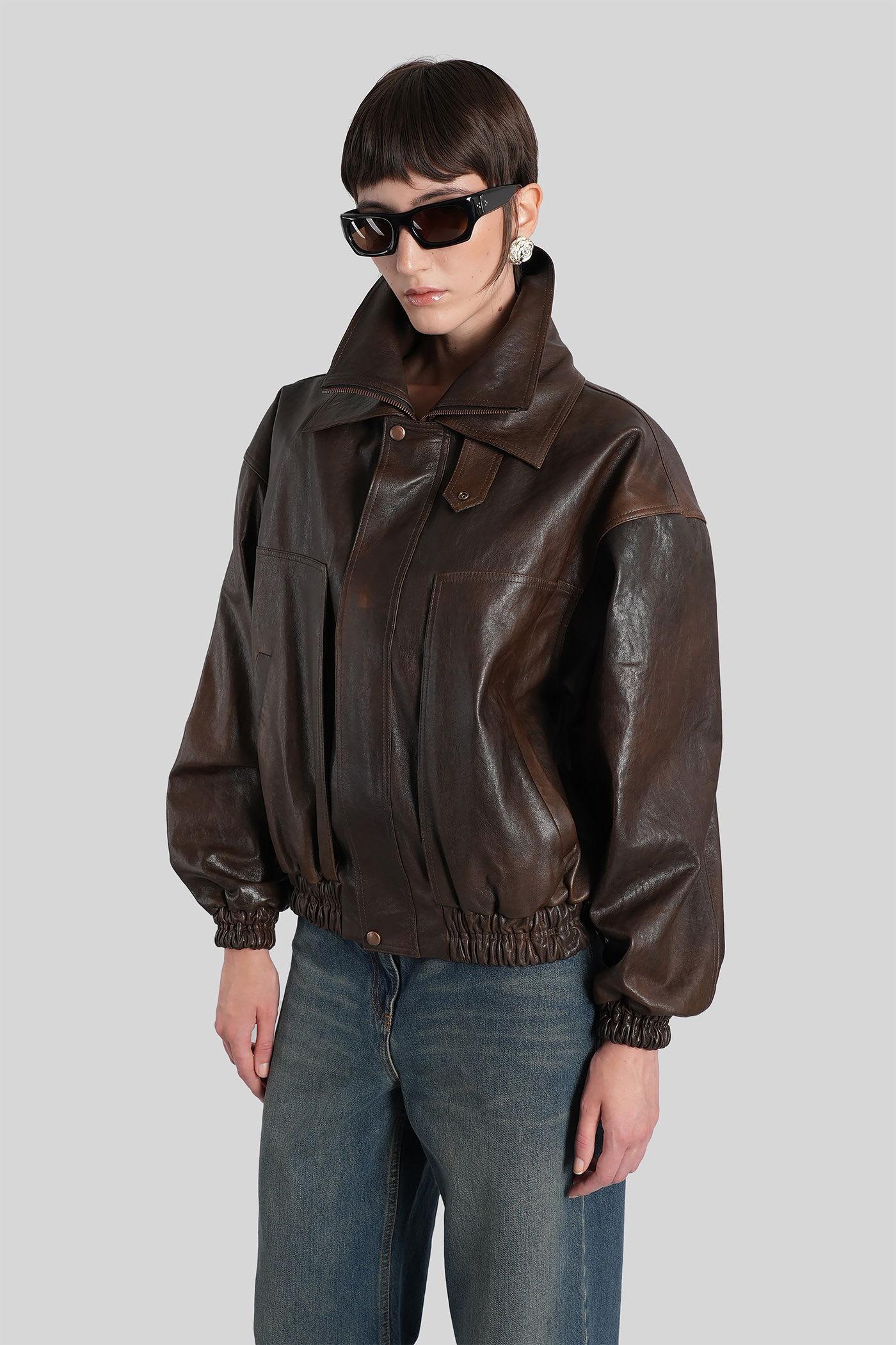 レザージャケット・コート Magda Butrym Leather Jacket With Unique Fur Insert Faux fur-trimmed leather jacket in black - Magda Butrym