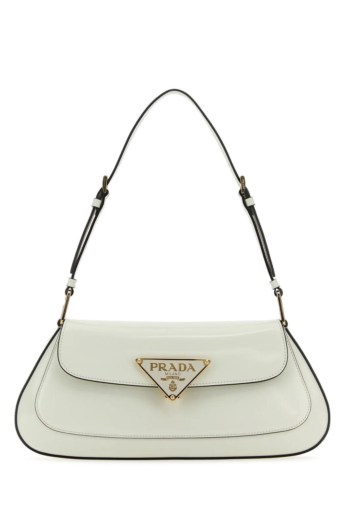 Prada White Leather Shoulder Bag in Metallic