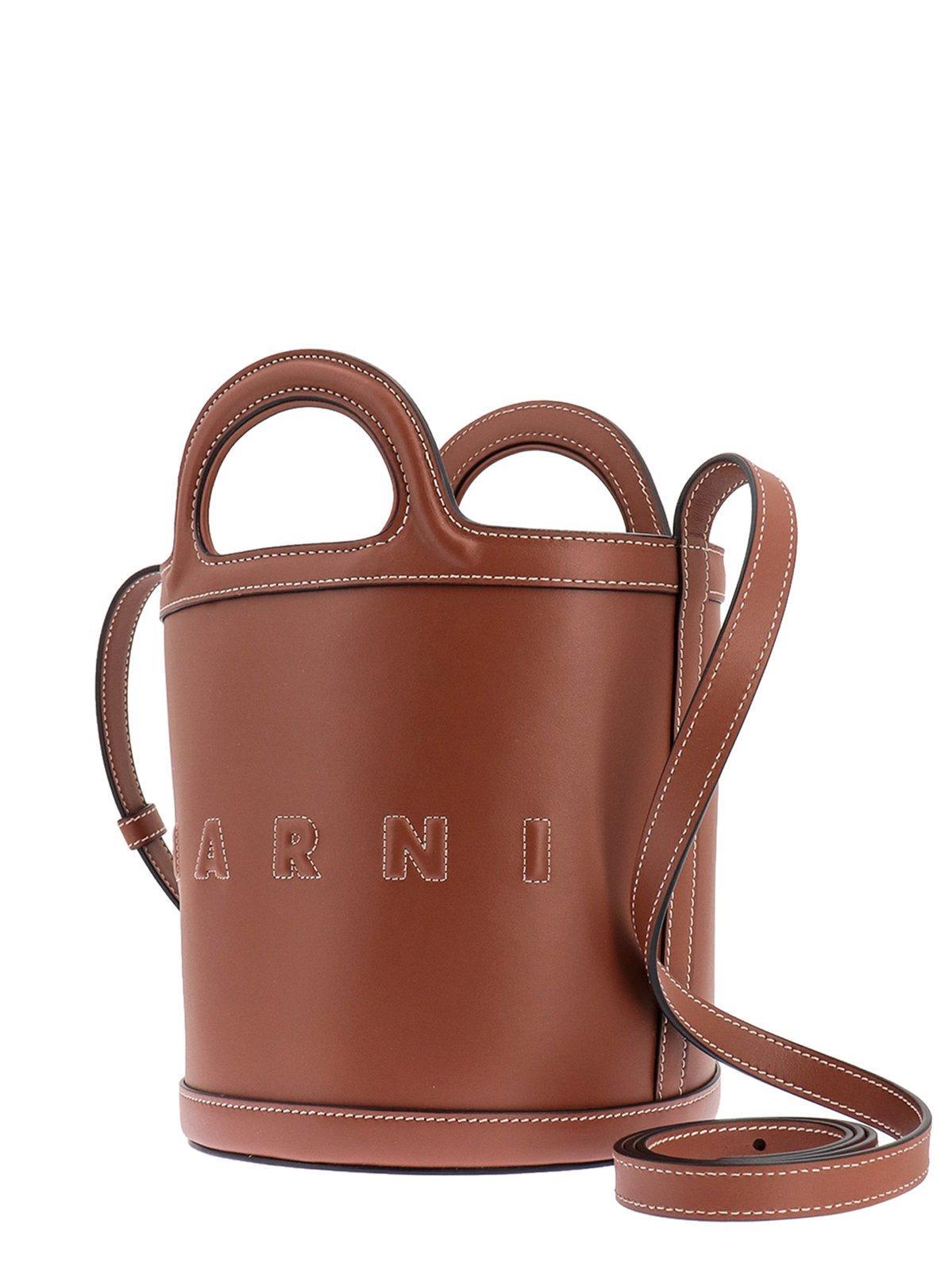 Tropicalia Small Bucket Bag in brown leather