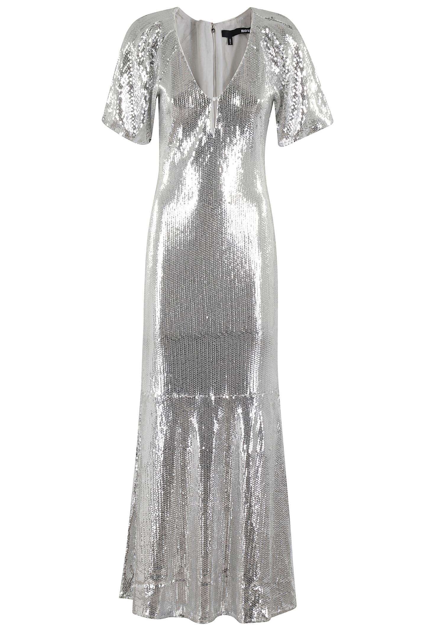 ワンピース ROTATE BIRGER CHRISTENSEN Sequin midi dress Gray Sequin Midi Puff Dress Light Grey - ROTATE Birger Christensen