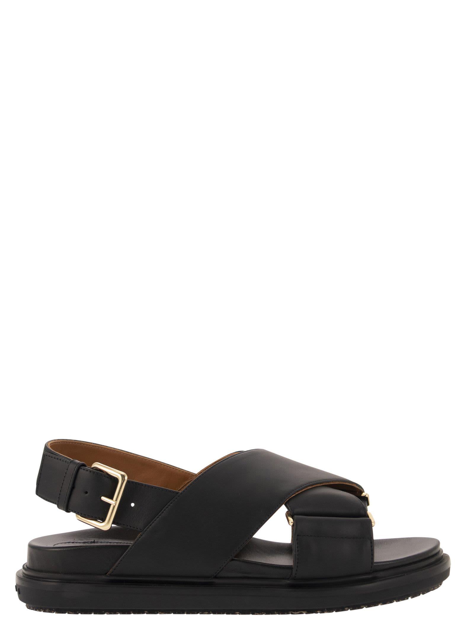 Marni Fussbett Leather Sandal in Black | Lyst